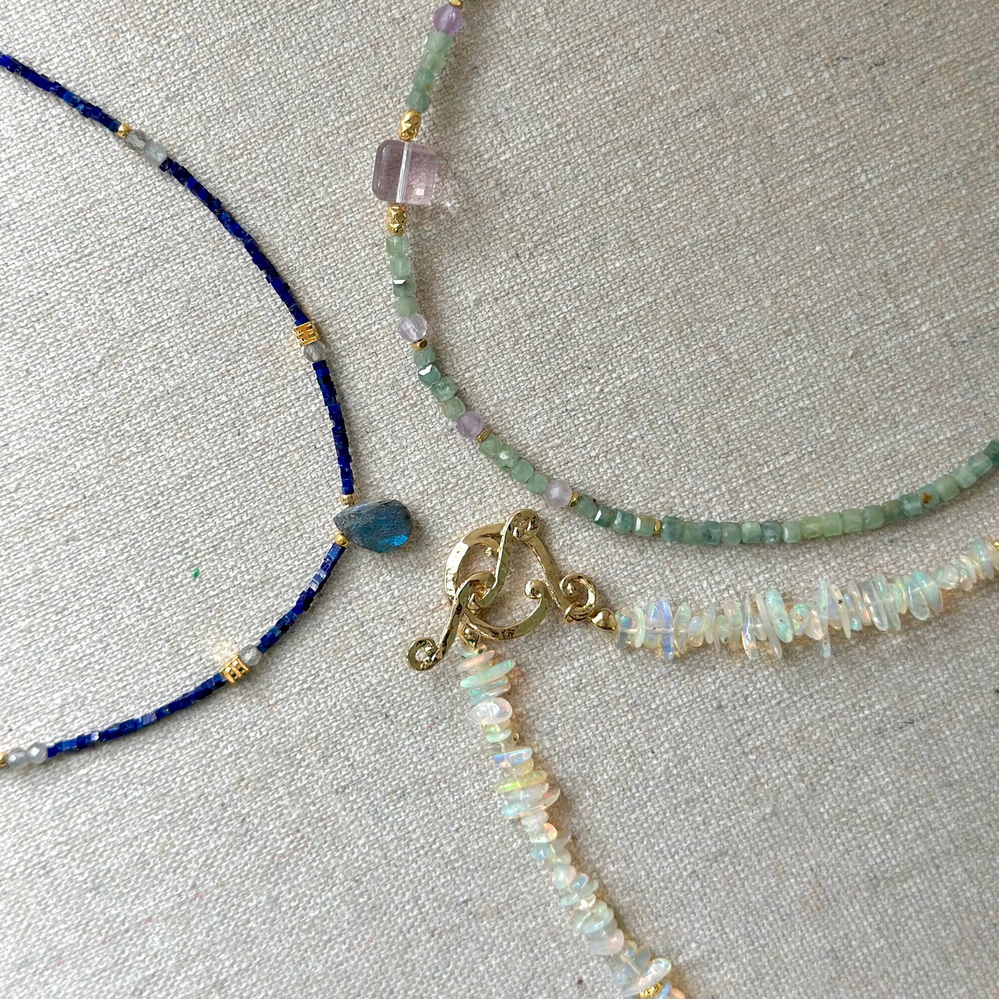 Lapis Cubed Beaded And Labradorite Necklace