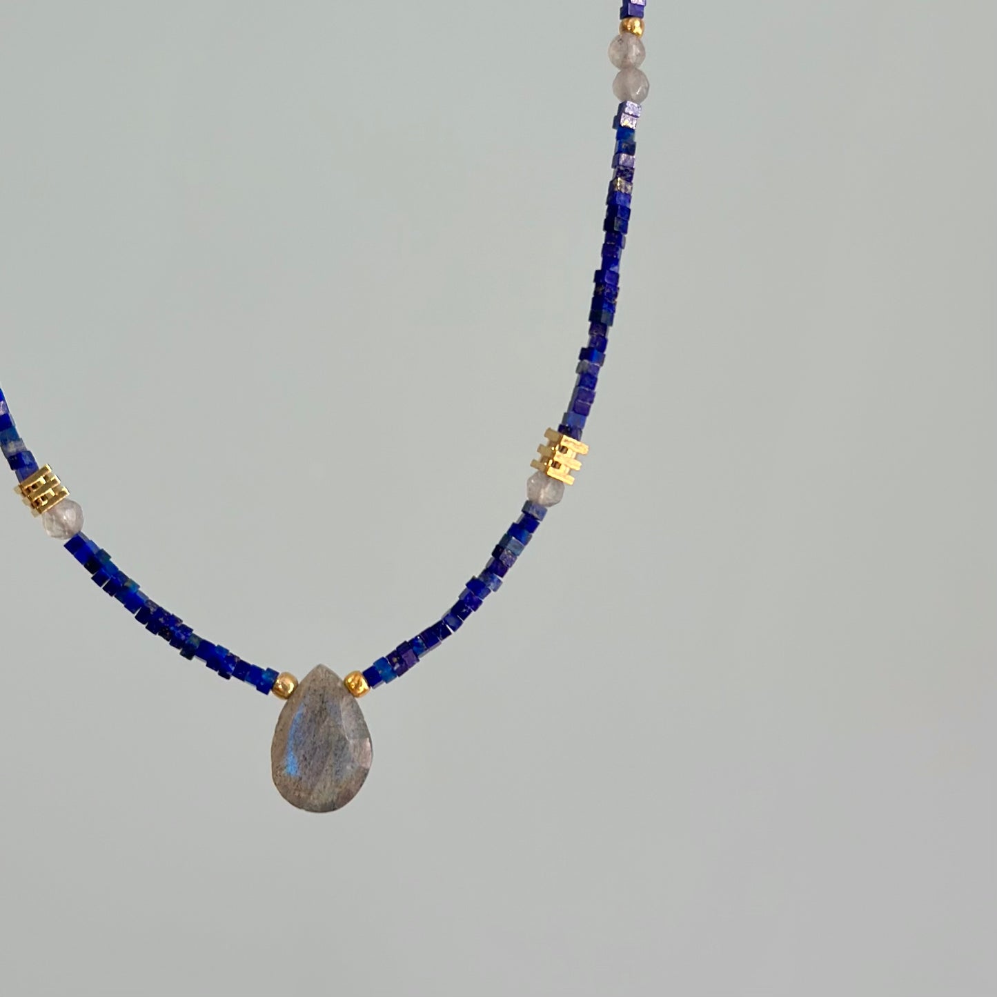 Lapis Cubed Beaded And Labradorite Necklace