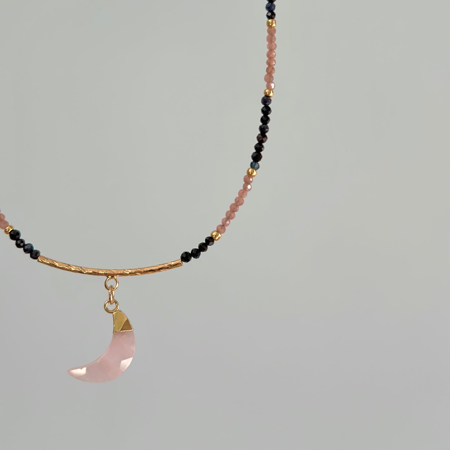 Blue Sapphire Black Spinel Mixed Rhodochrosite Beaded Necklace