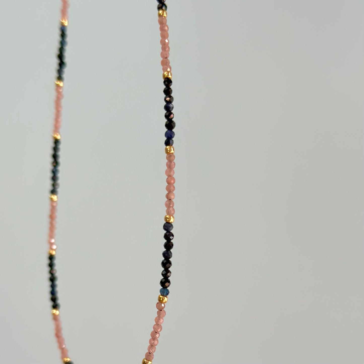 Blue Sapphire Black Spinel Mixed Rhodochrosite Beaded Necklace