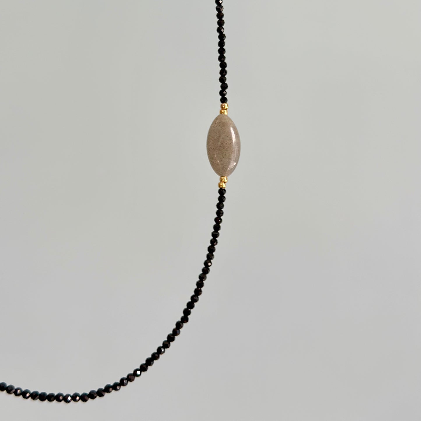 Black Spinel And Labradorite Asymmetric Beaded Necklace