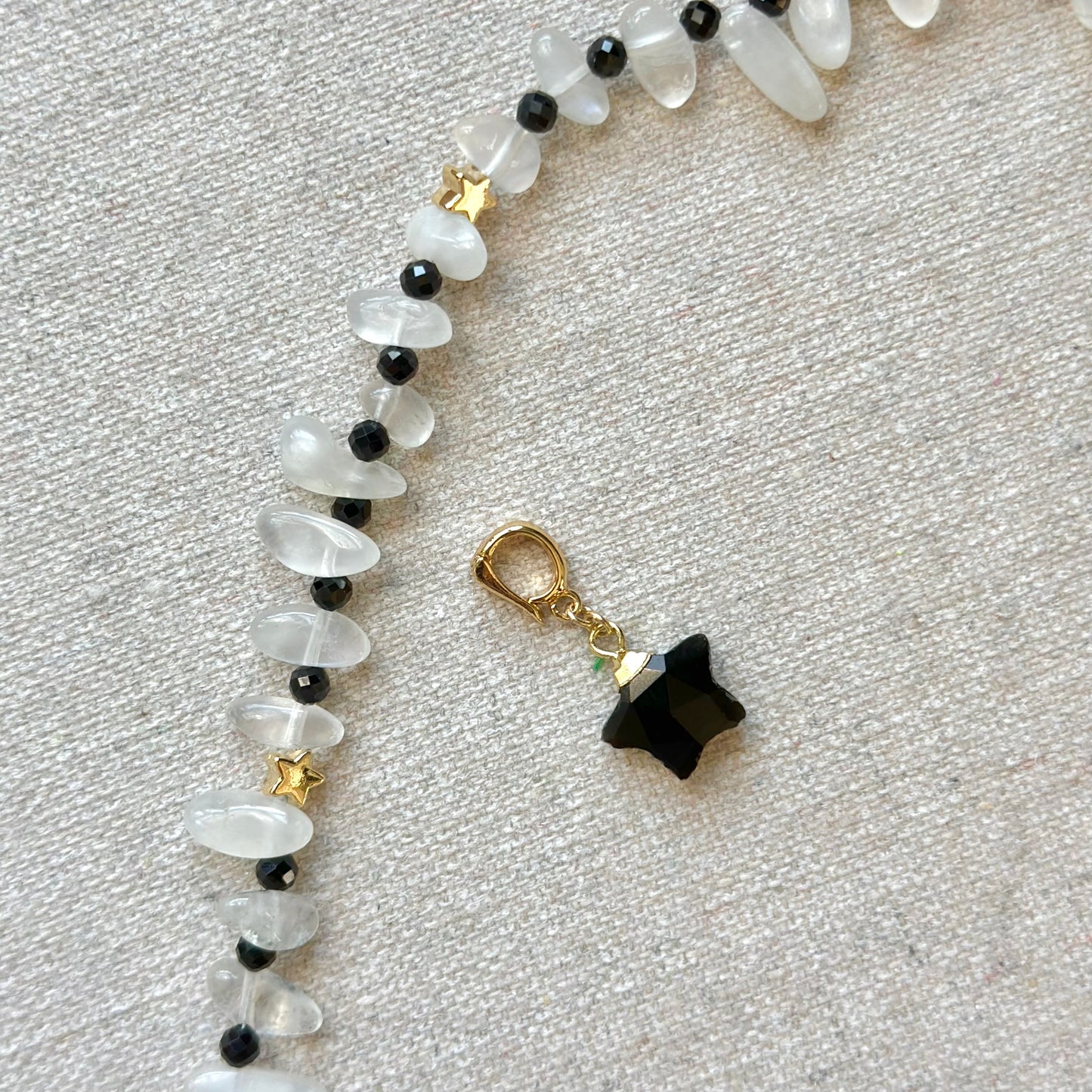 Two-way Moonstone And Black Spinel Beaded Necklace