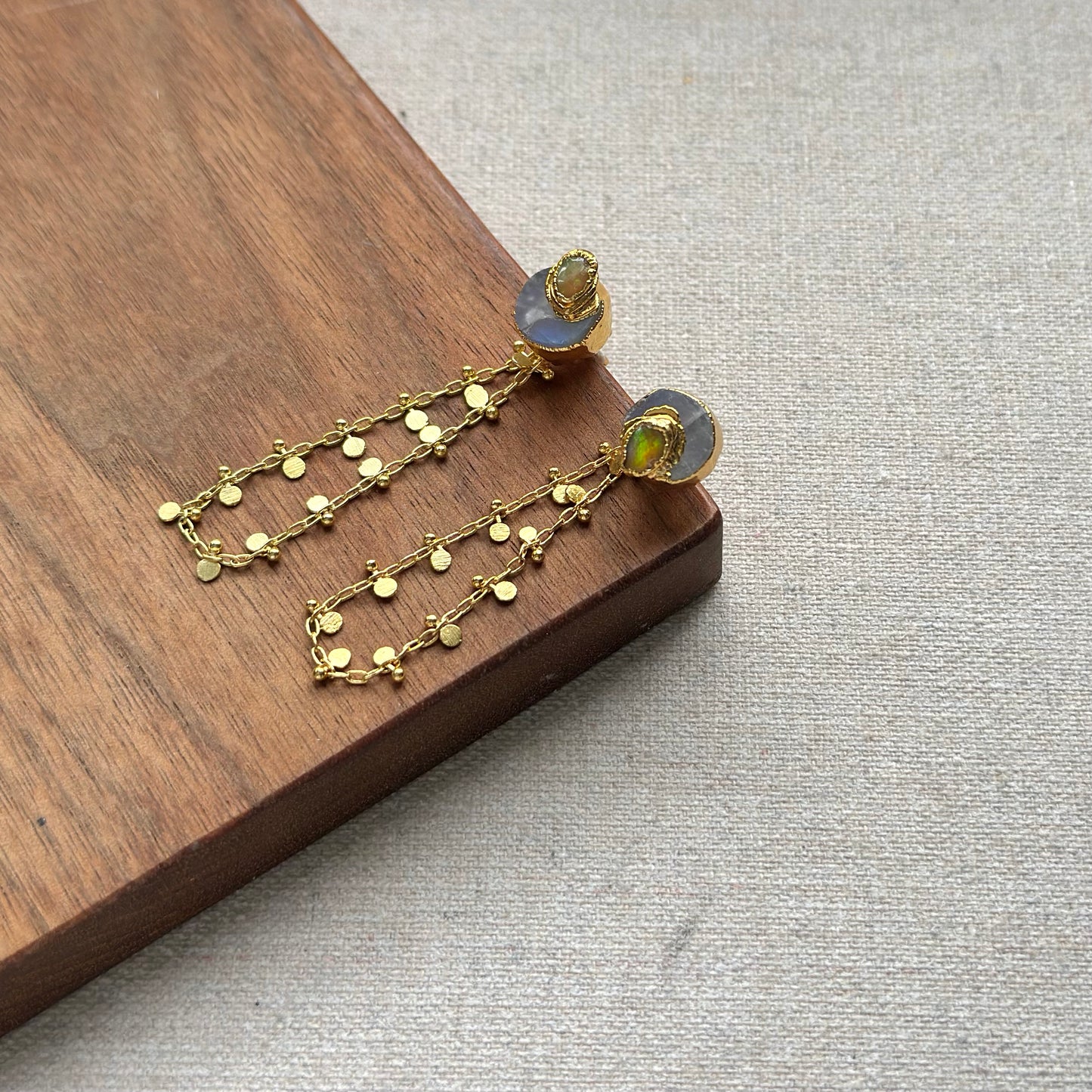 Two-way Opal And Moonstone Raw Stone Gold-plated Ear Stud