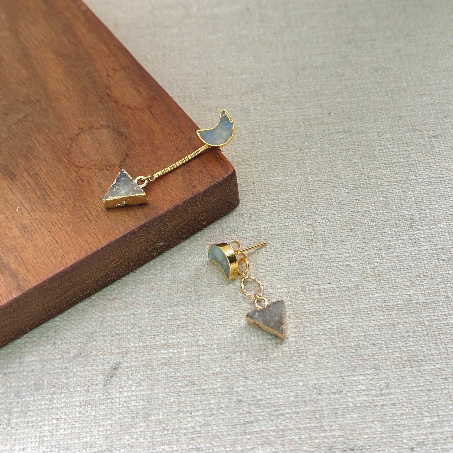 Two-way Moonstone And Druzy Gold-plated Earring