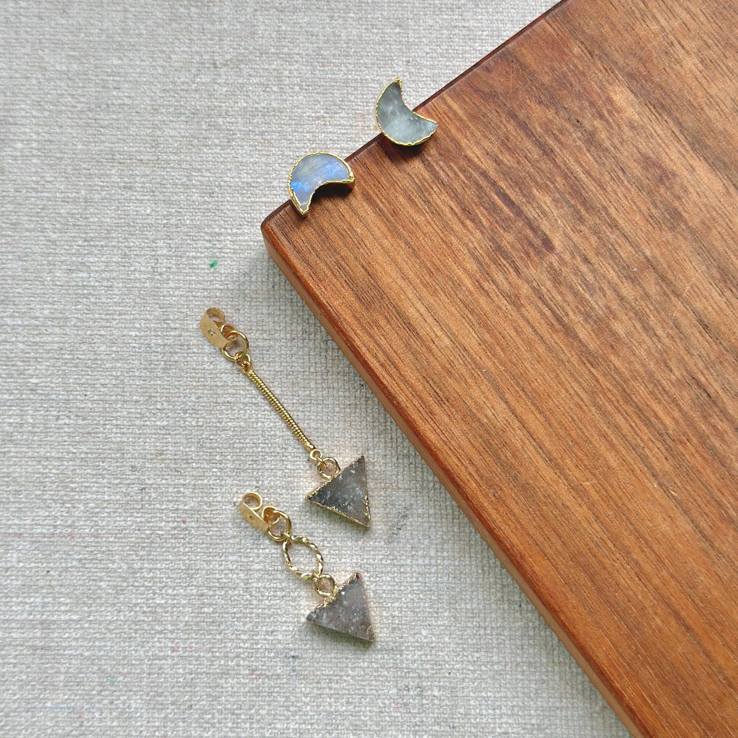 Two-way Moonstone And Druzy Gold-plated Earring