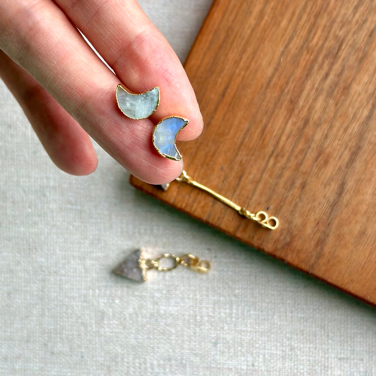 Two-way Moonstone And Druzy Gold-plated Earring