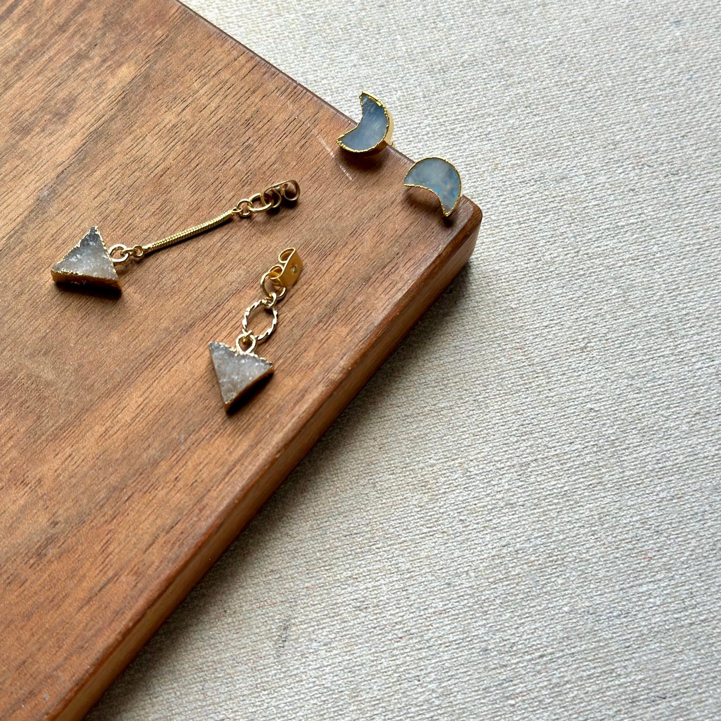 Two-way Moonstone And Druzy Gold-plated Earring