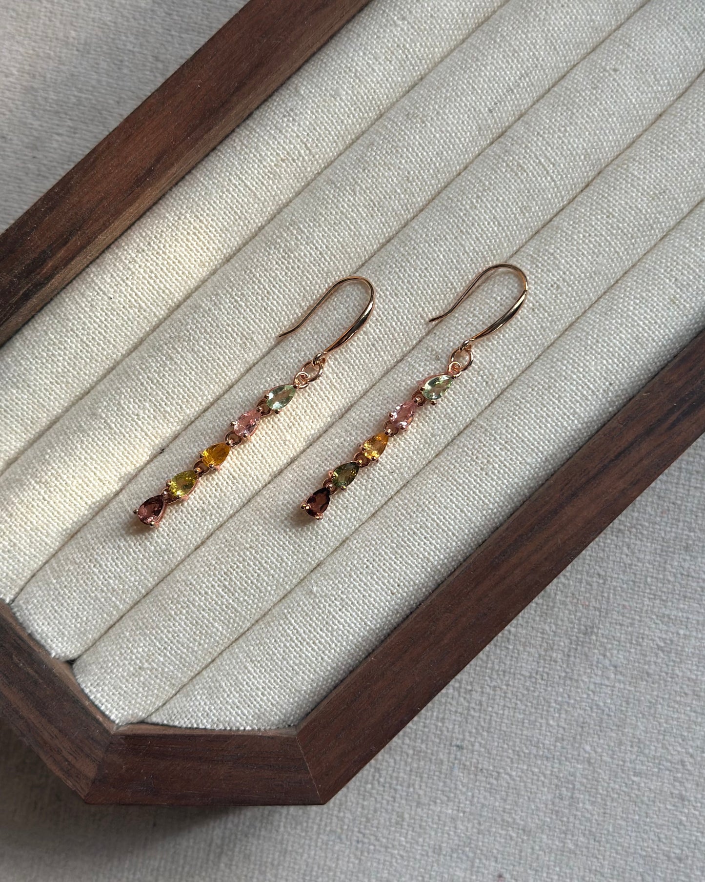 Tourmaline Dangling Rose Gold-plated Earring