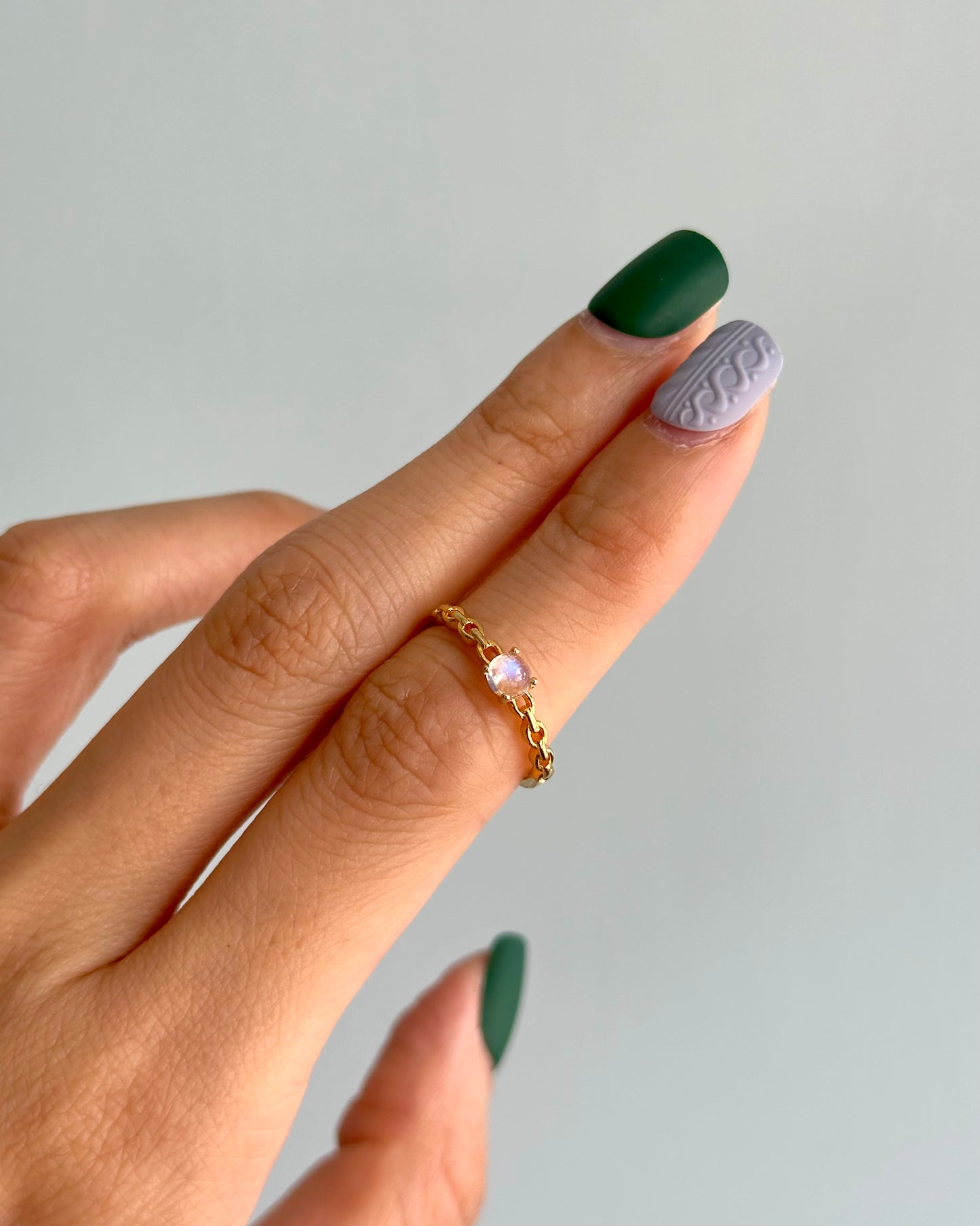 Moonstone Chain Ring Gold-plated Sterling Silver Ring