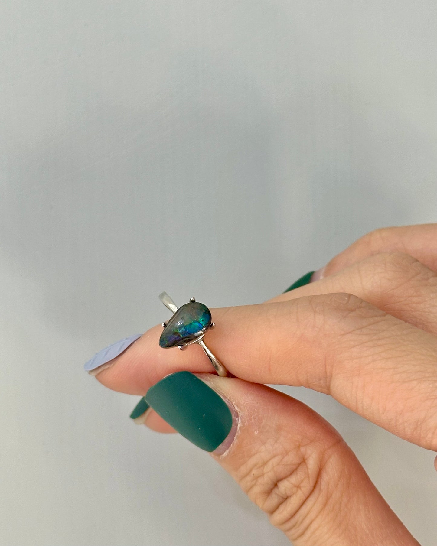 Ammolite Irregular shaped Adjustable Sterling Silver Ring