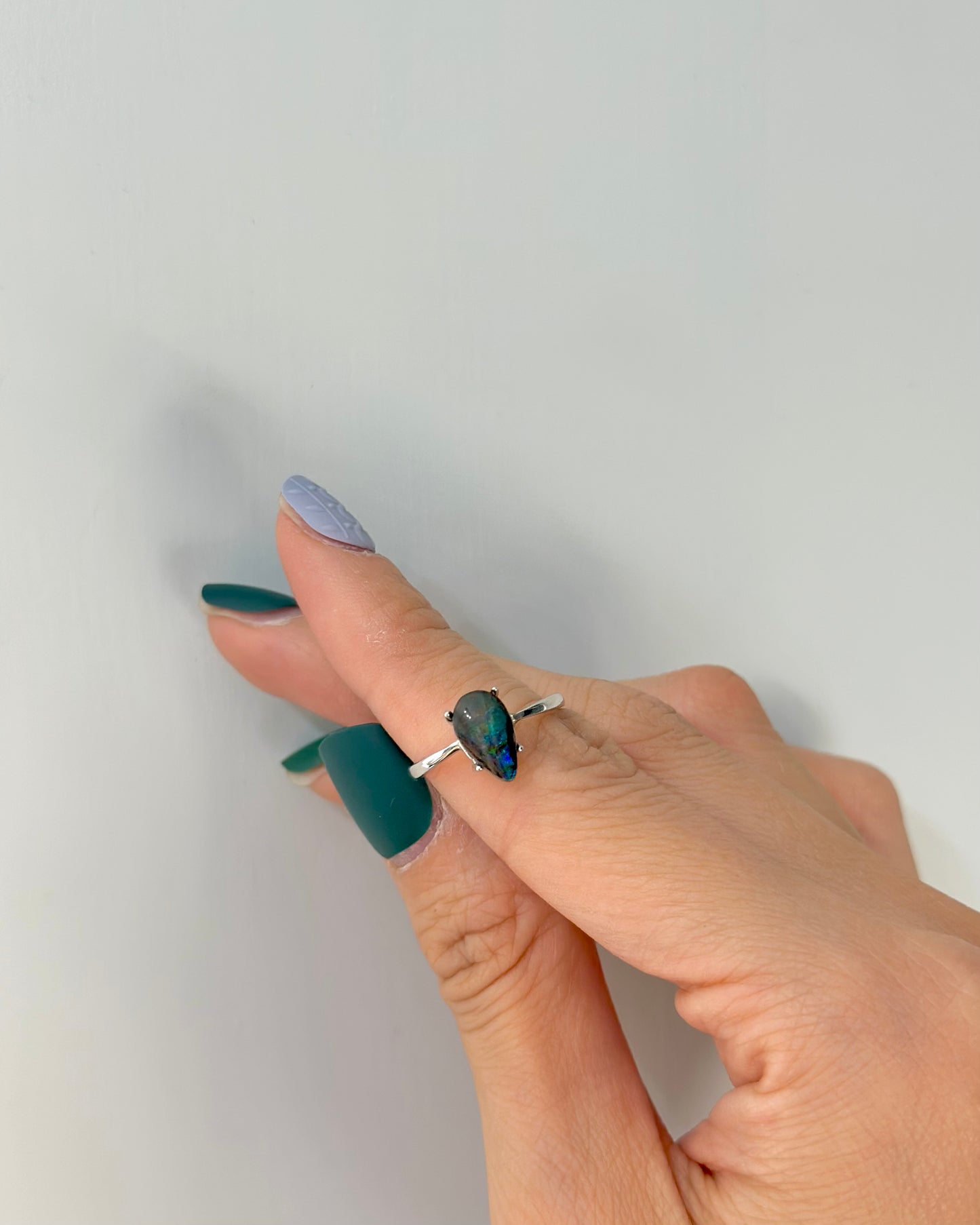 Ammolite Irregular shaped Adjustable Sterling Silver Ring