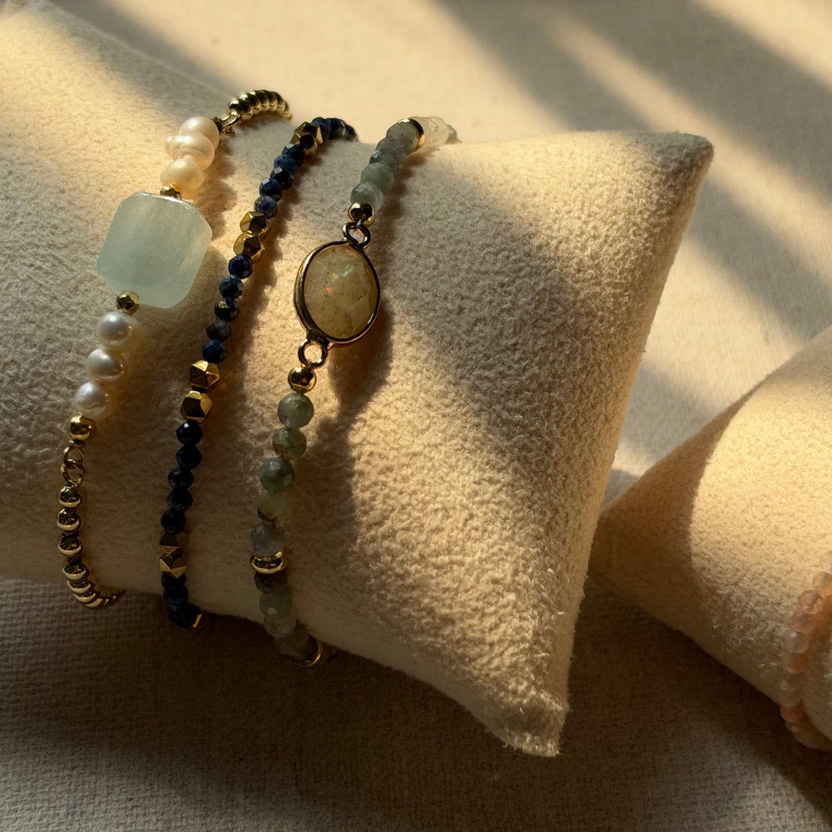 Lapis Beaded Adjustable Gold-plated Bracelet