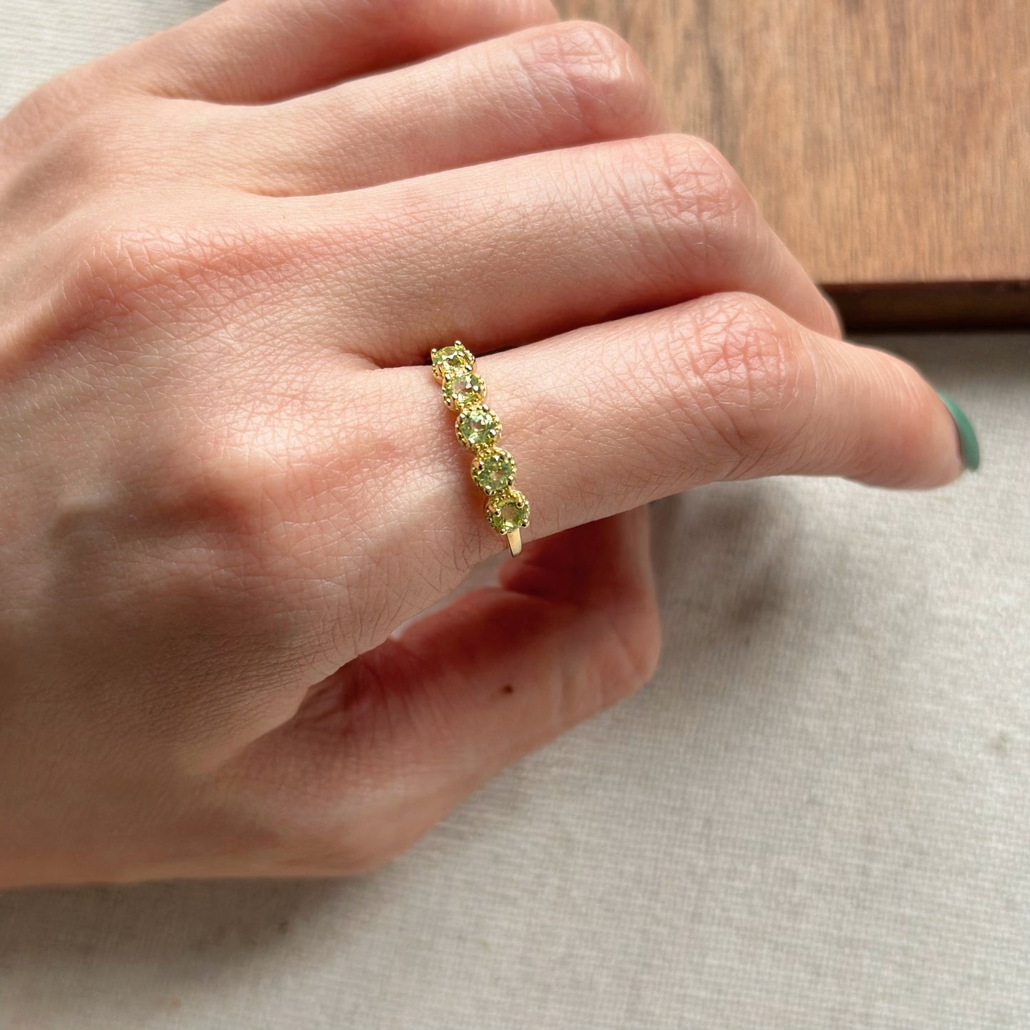 Peridot August Birthstone Eternity Adjustable Gold-plated Sterling Silver Ring