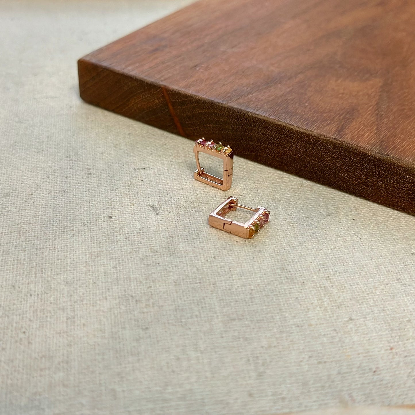 Tourmaline Square Rose-Gold plated Ear Hoop
