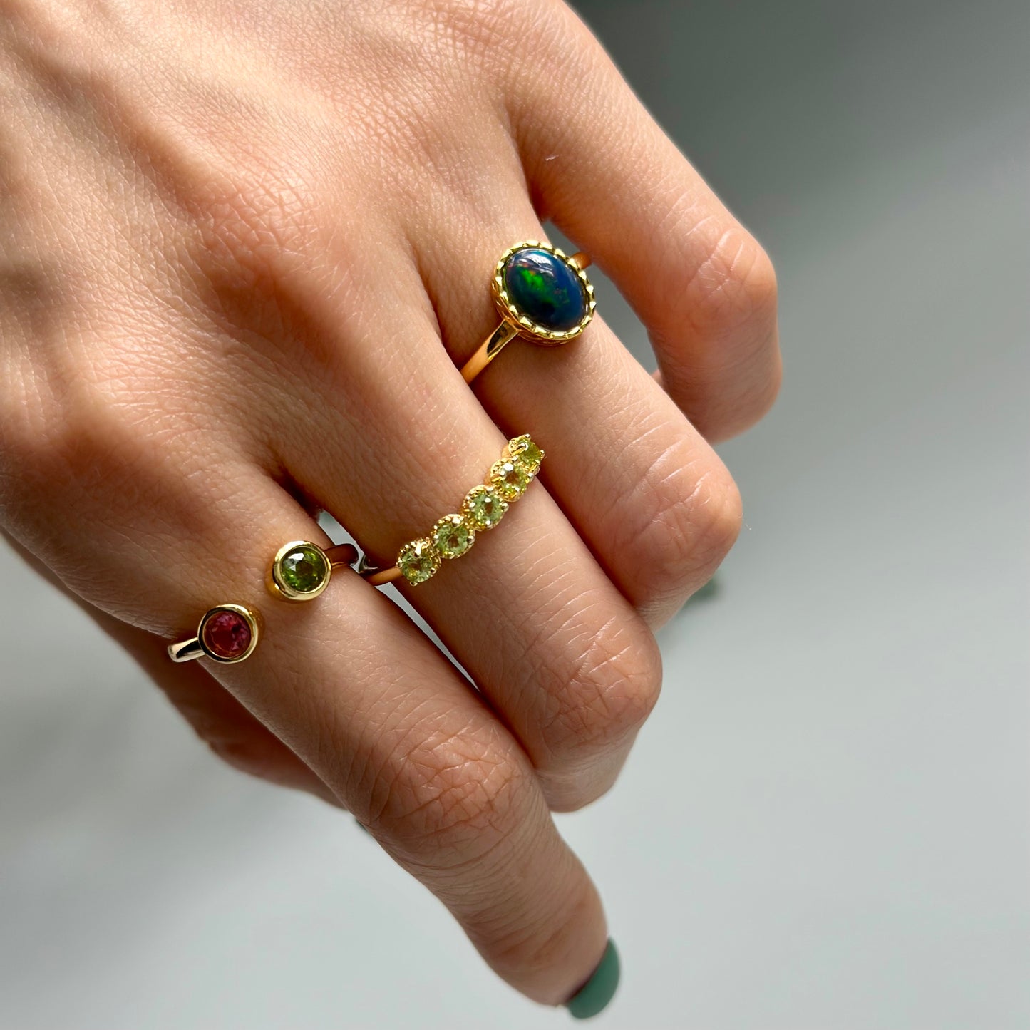 Peridot August Birthstone Eternity Adjustable Gold-plated Sterling Silver Ring