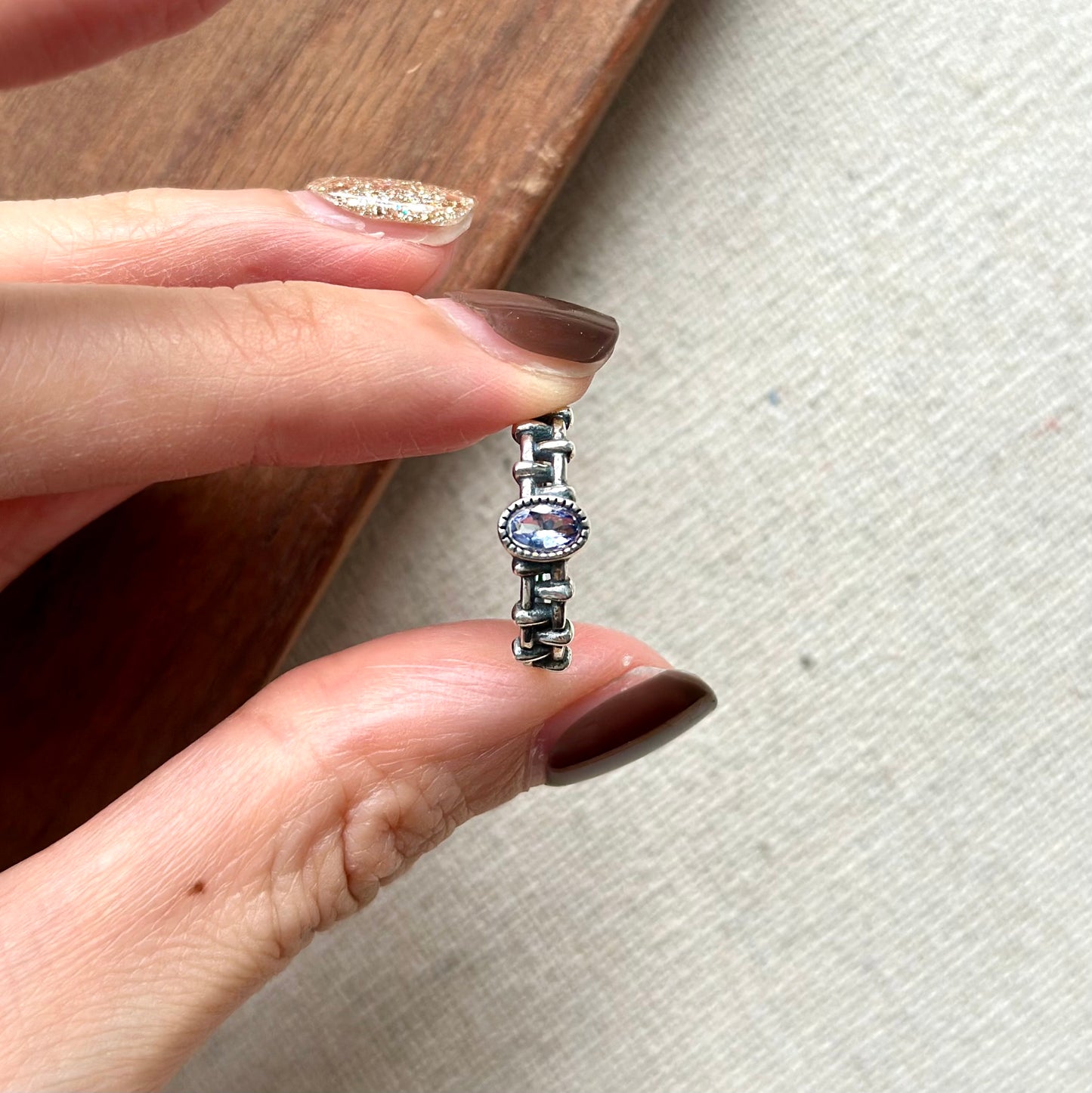 Topaz Woven Cutout Band Adjustable Sterling Silver Ring