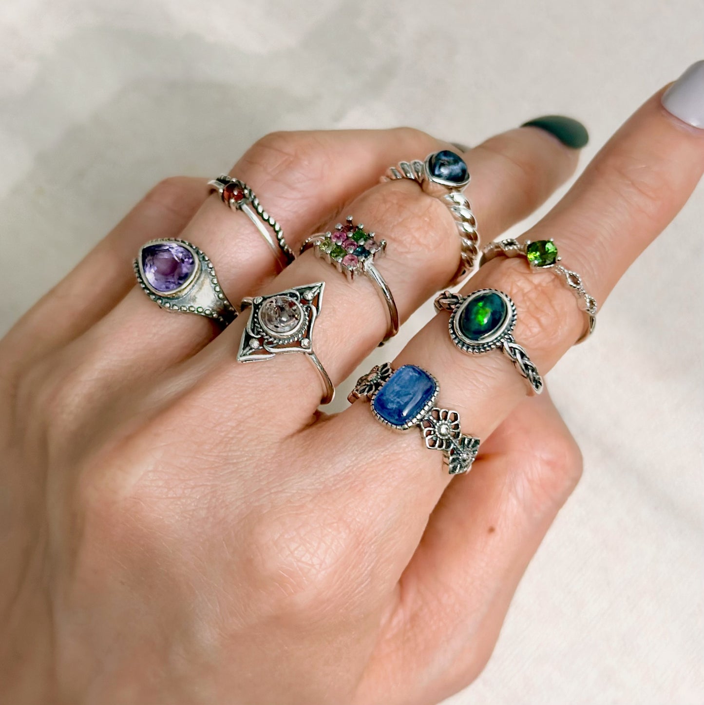 Garnet Round Stone Adjustable Sterling Silver Ring