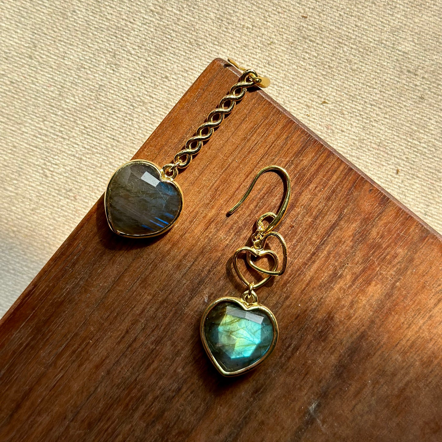 Labradorite Heart Asymmetric Gold-plated Earring