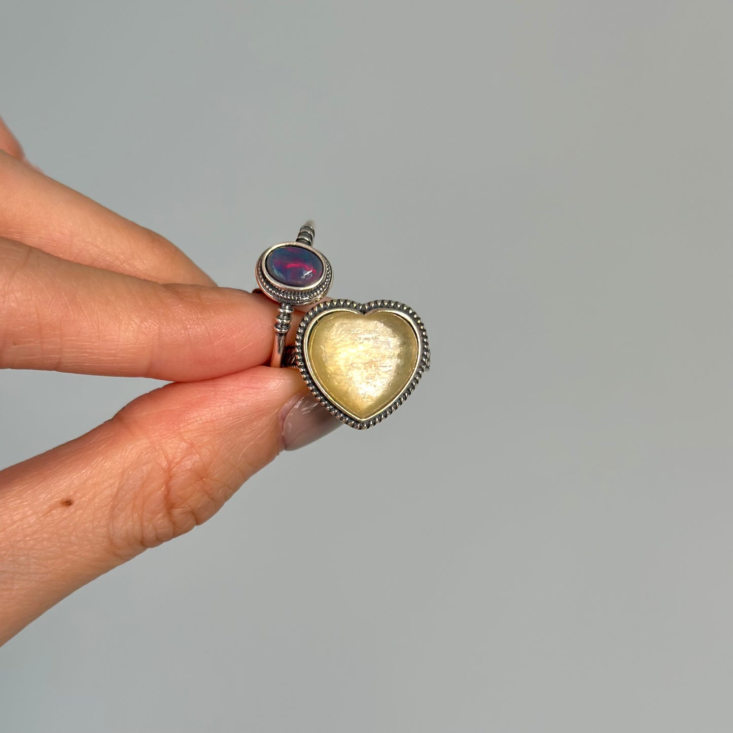 Black Opal Oval Cabochon Adjustable Sterling Silver Ring