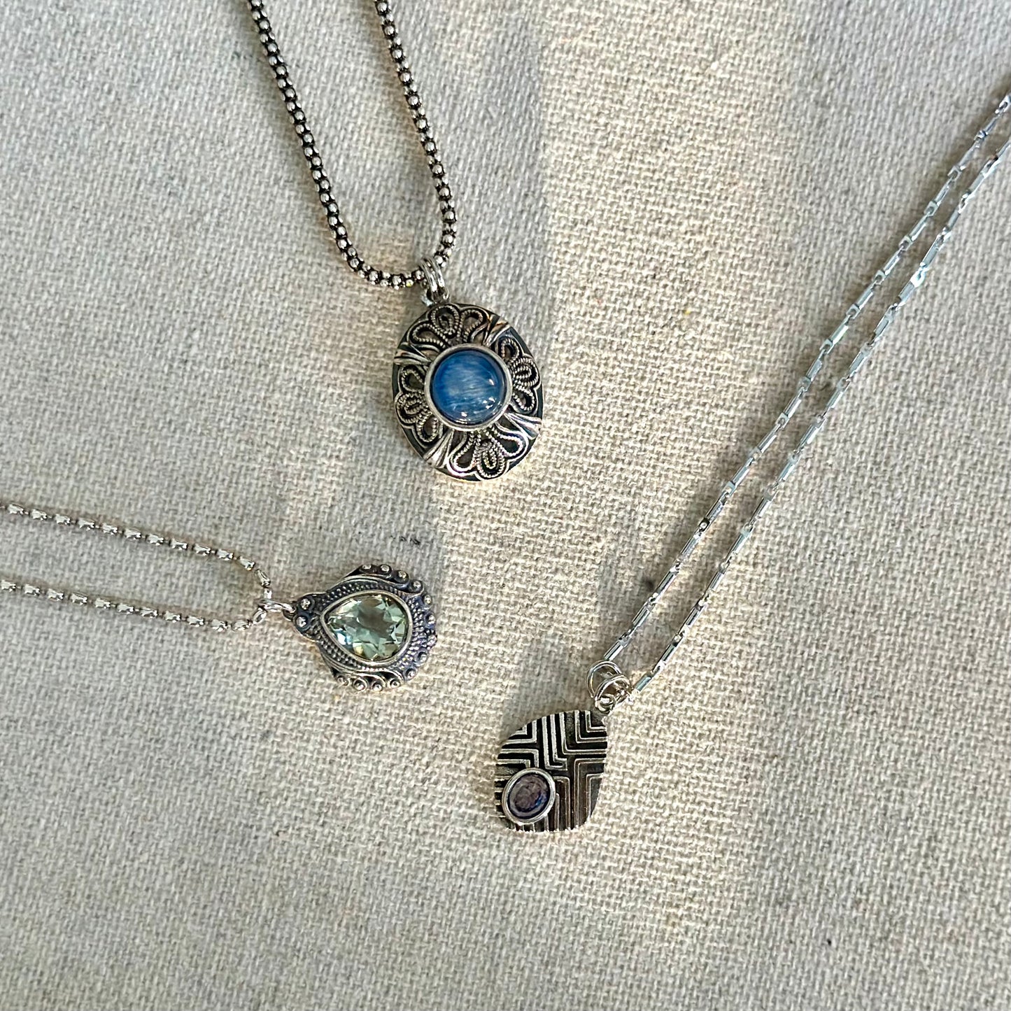 Green Amethyst Beaded Chain Sterling Silver Necklace