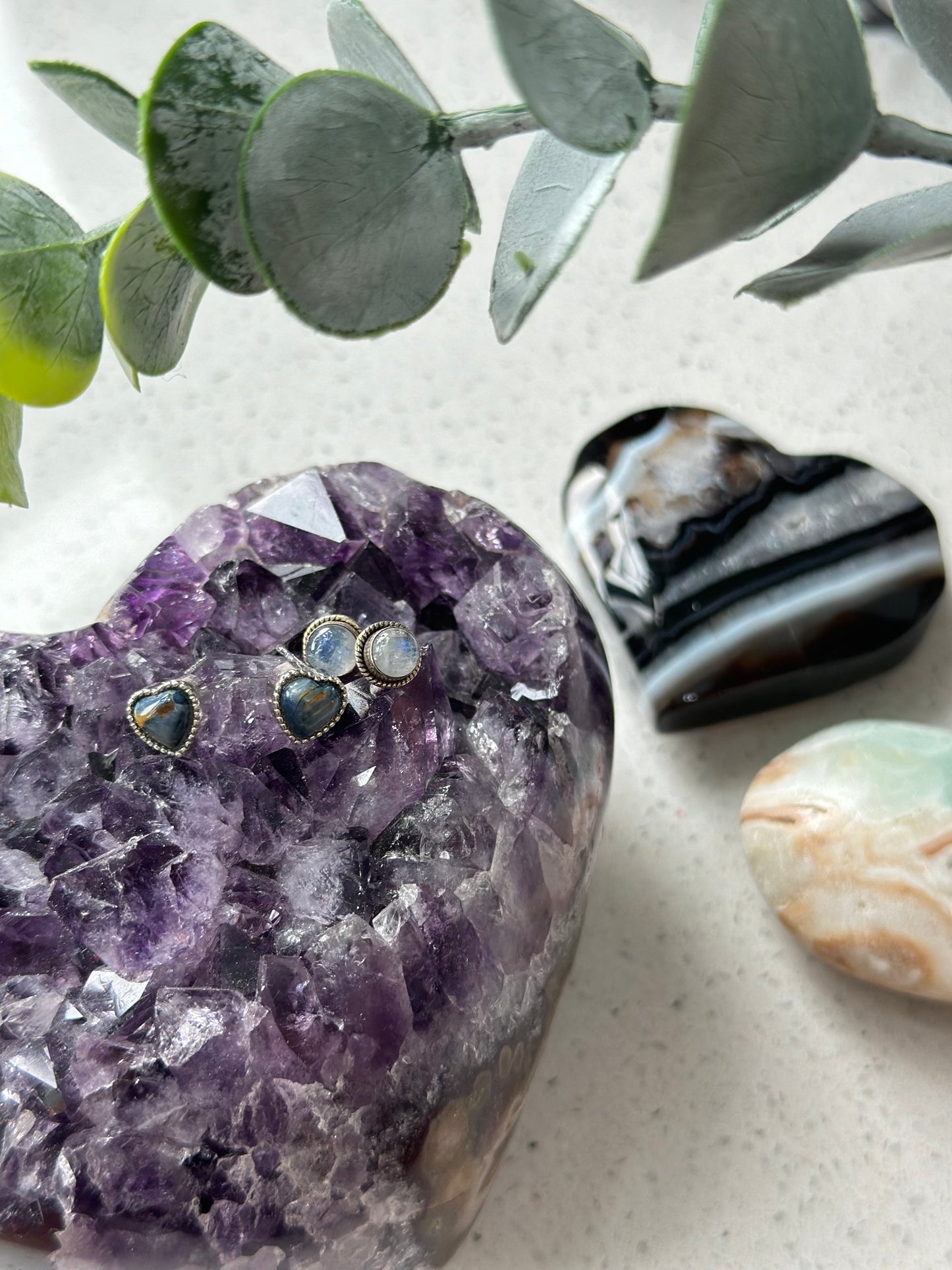 Moonstone June Birthstone Bezel Sterling Silver Ear Stud