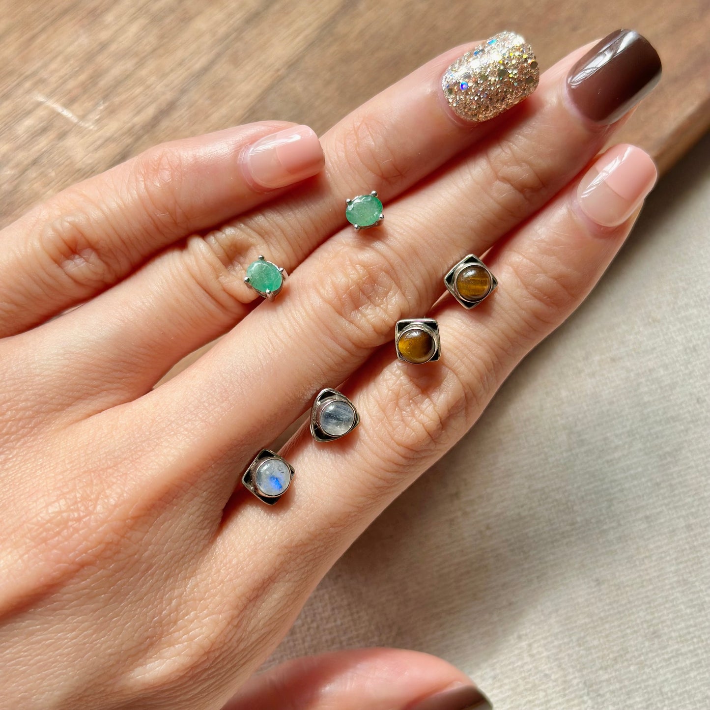 Moonstone Asymmetric Sterling Silver Ear Stud