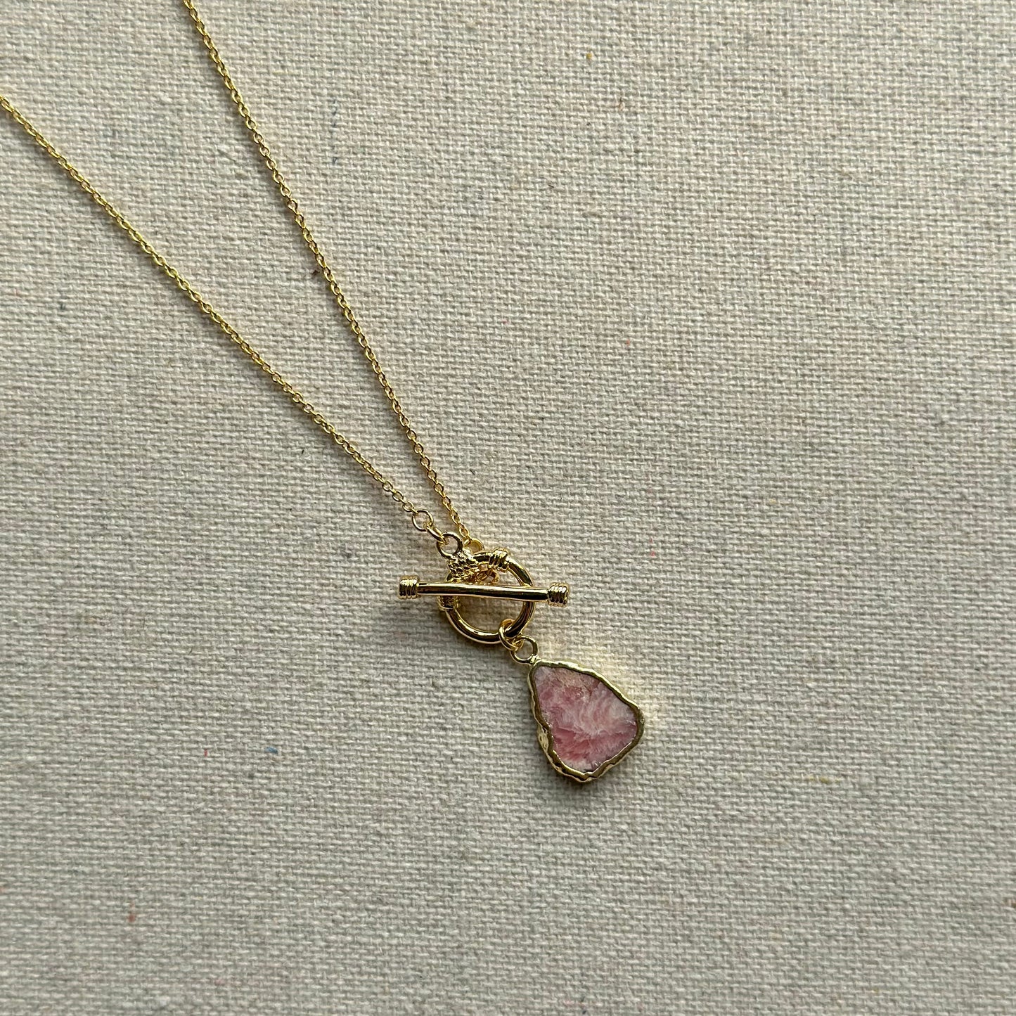 Rhodochrosite Hoop Toggle Long Gold-plated Necklace