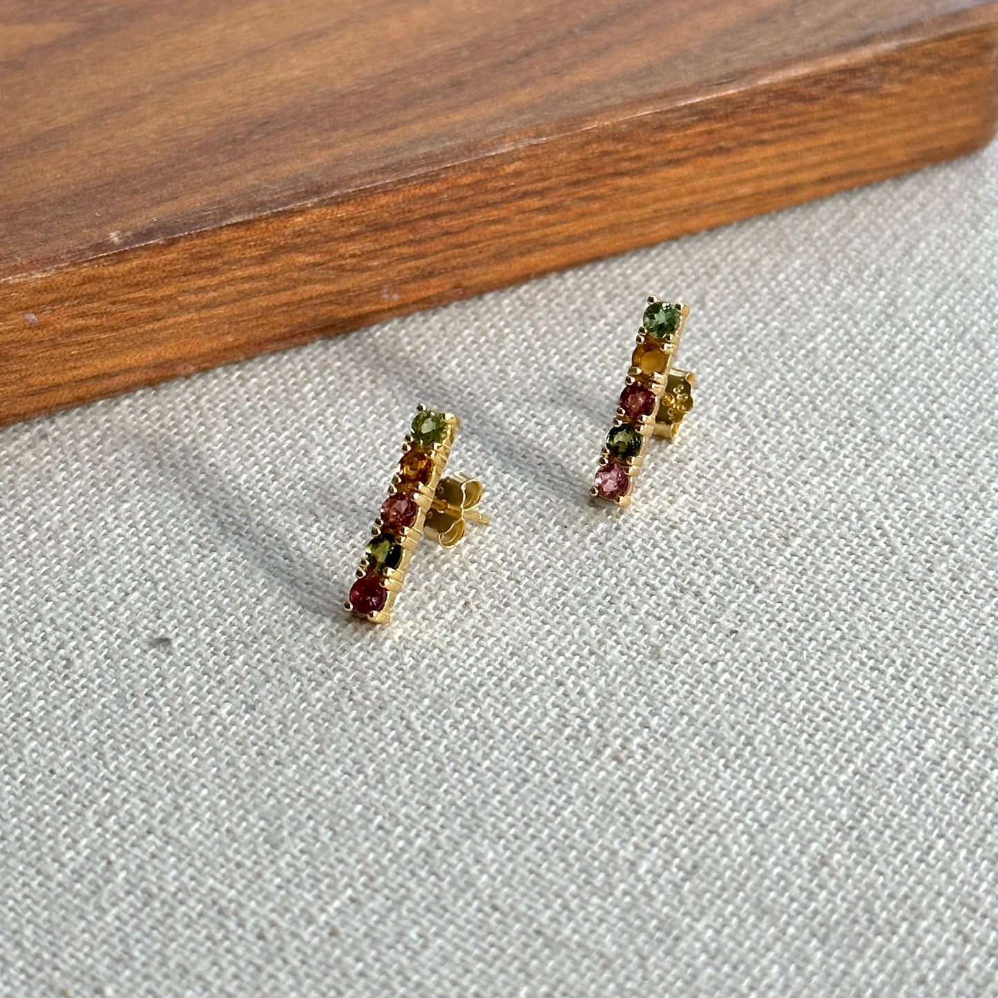 Tourmaline Mixed Gold-plated Sterling Silver Ear Stud