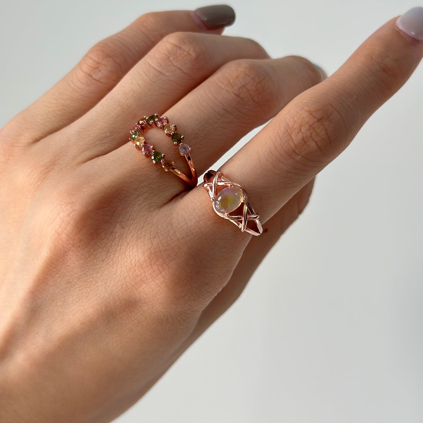 Opal Cross Adjustable Rose Gold-plated Sterling Silver Ring