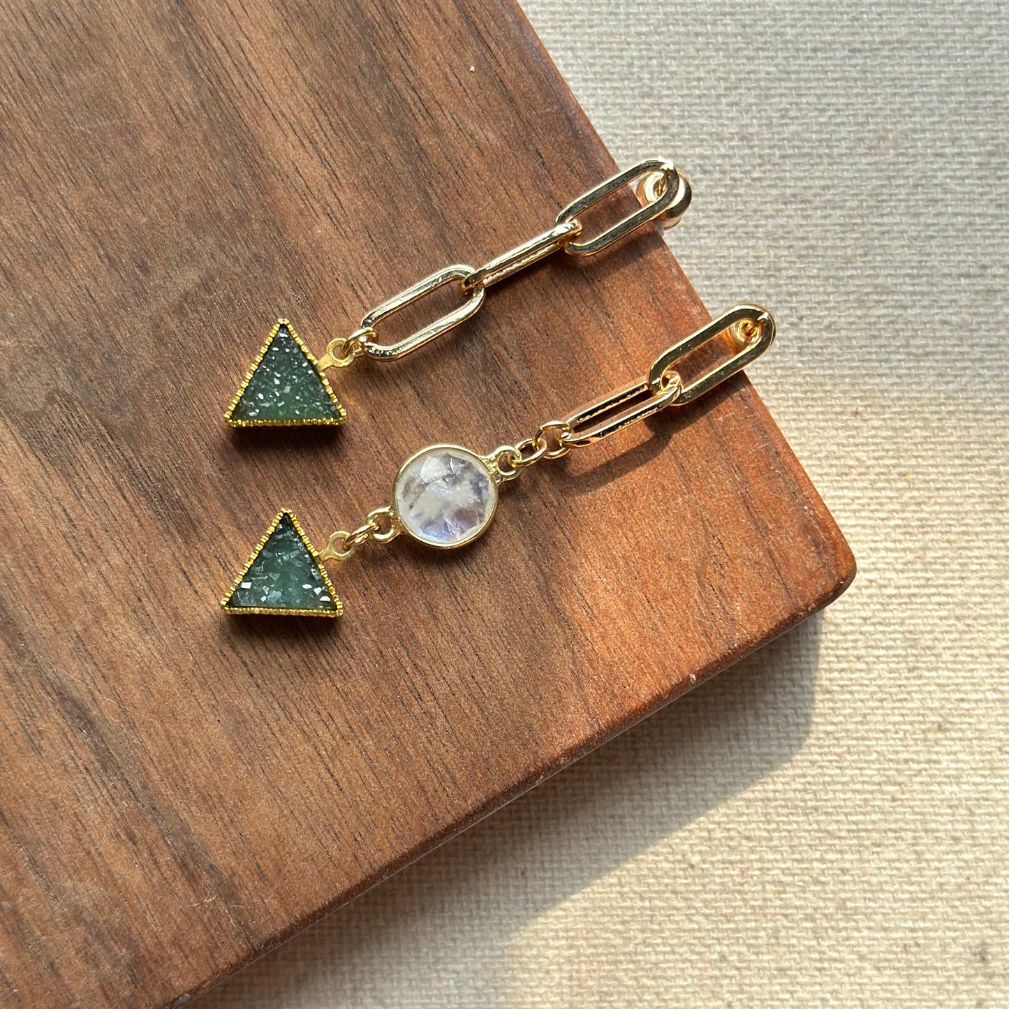 Druzy Triangle And Moonstone Gold-plated Earring