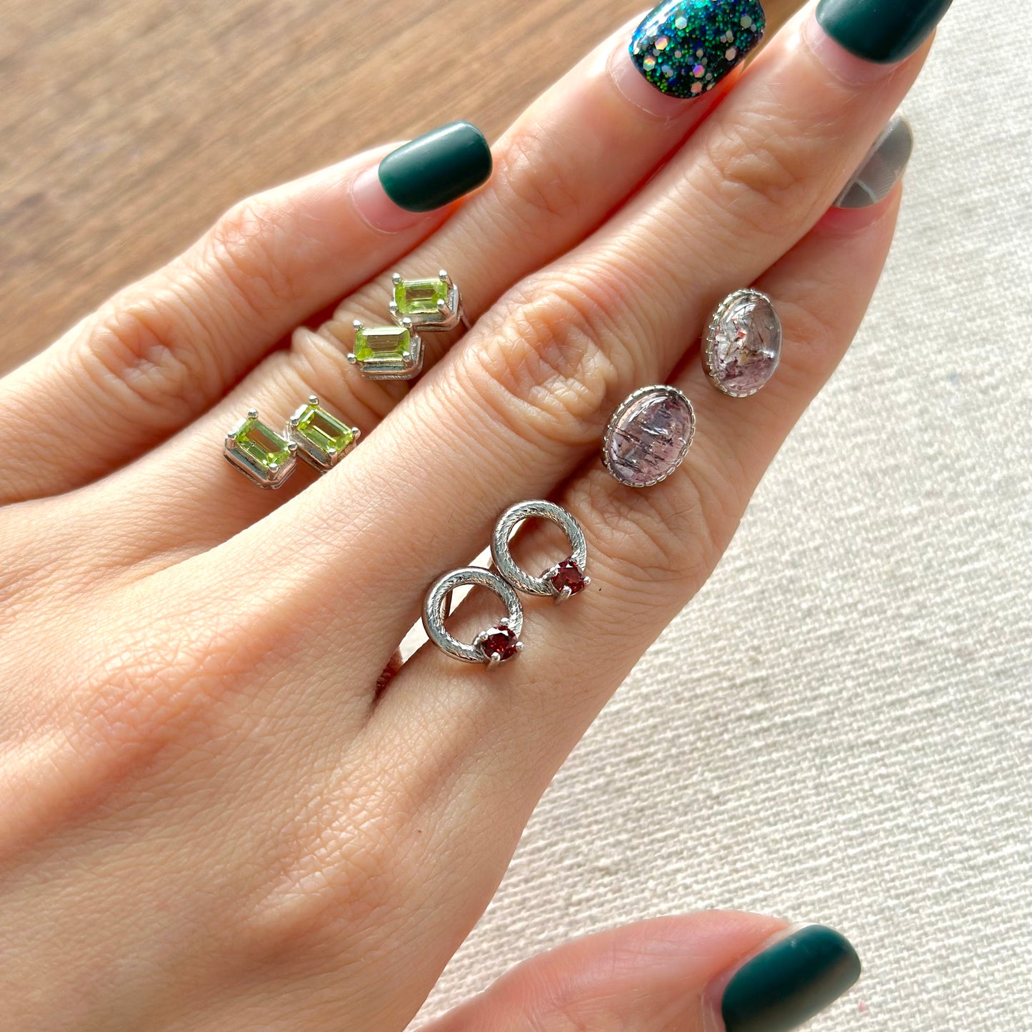 Garnet In Ring Sterling Silver Ear Stud