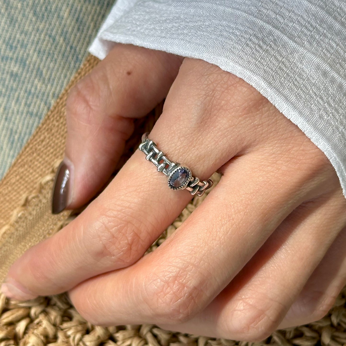 Topaz Woven Cutout Band Adjustable Sterling Silver Ring