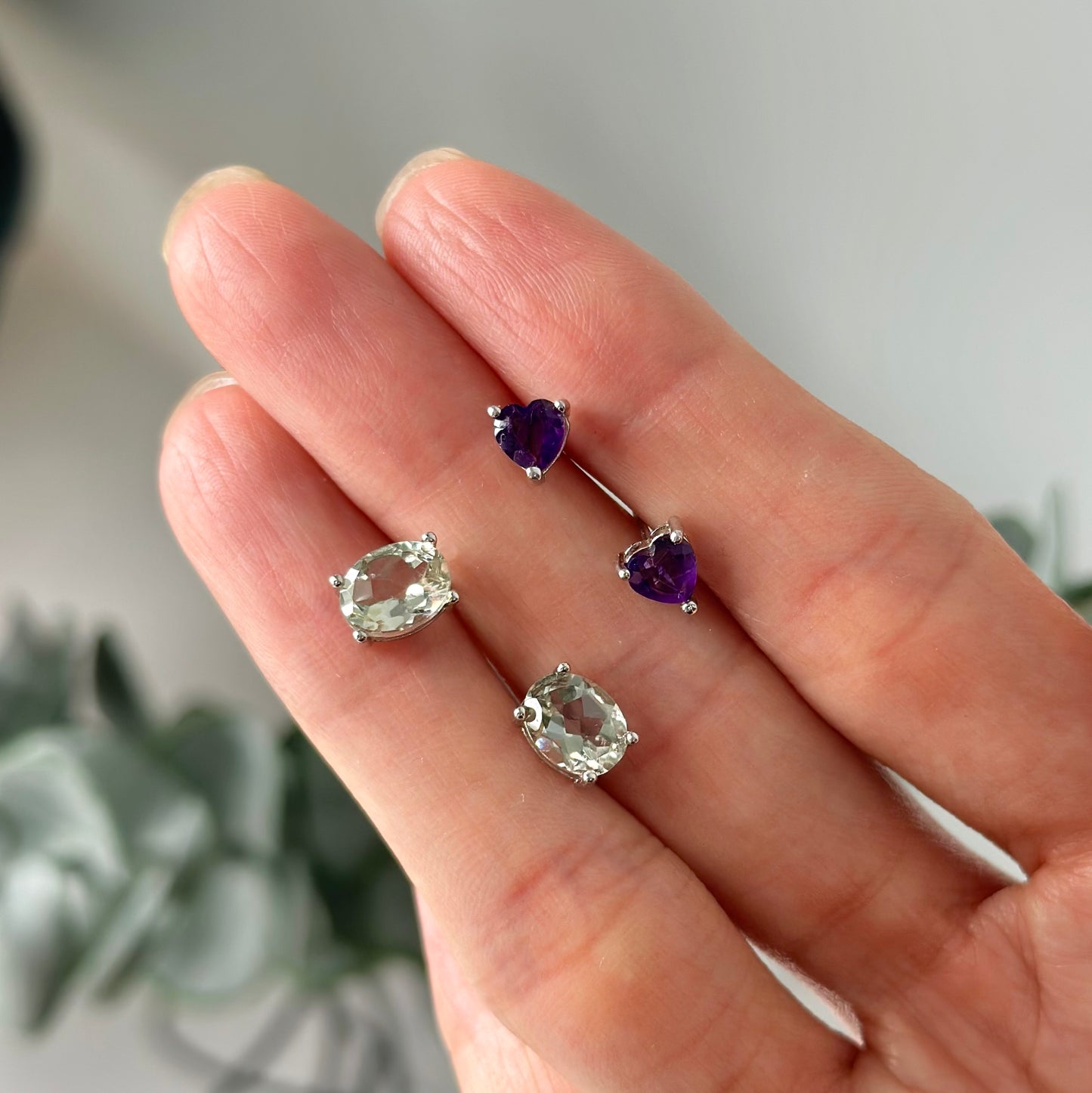 Green Amethyst Sterling Silver Ear Stud