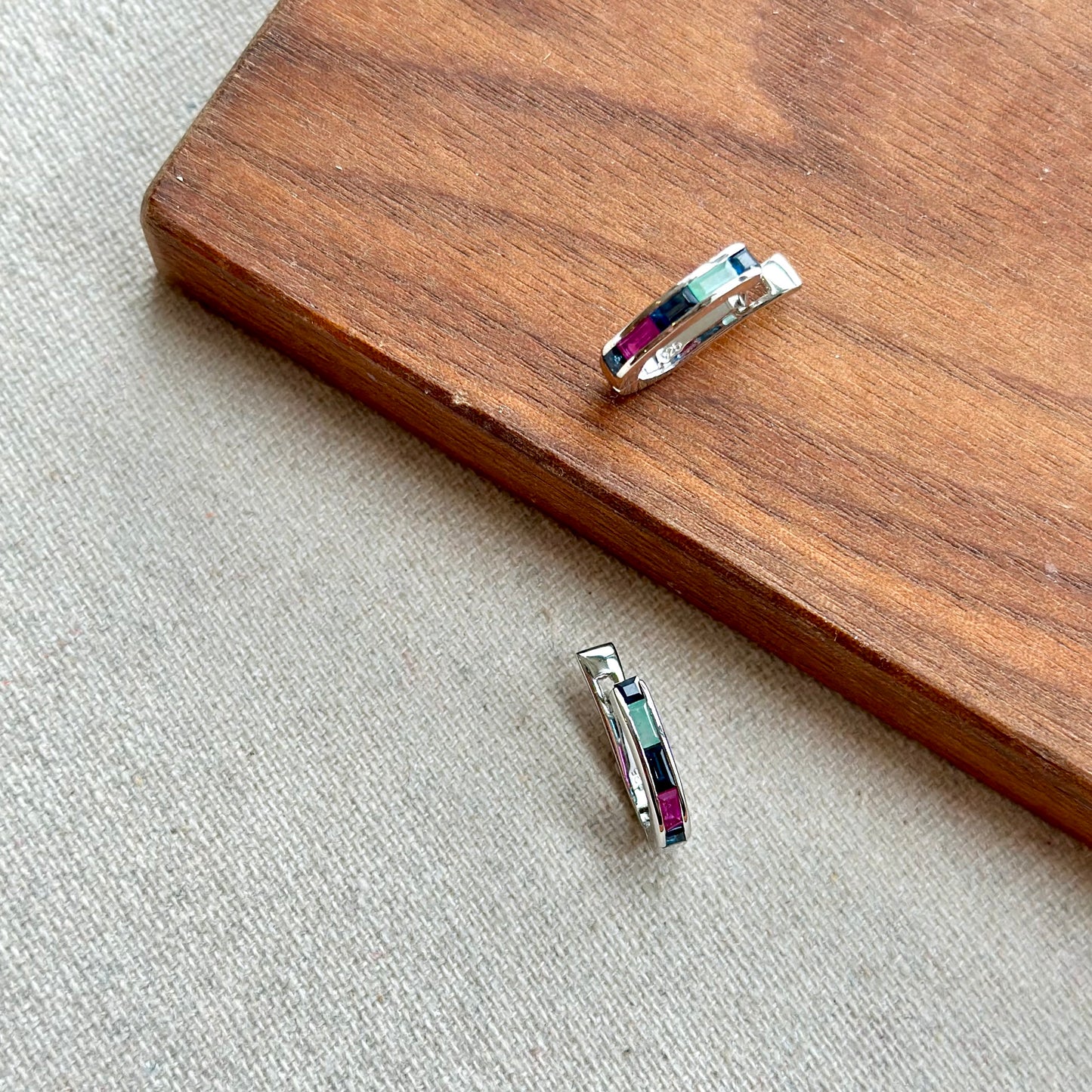 Multi Color Sapphire Sterling Silver Ear Hoop