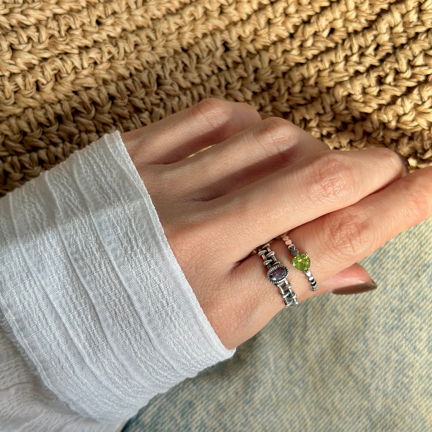 Topaz Woven Cutout Band Adjustable Sterling Silver Ring