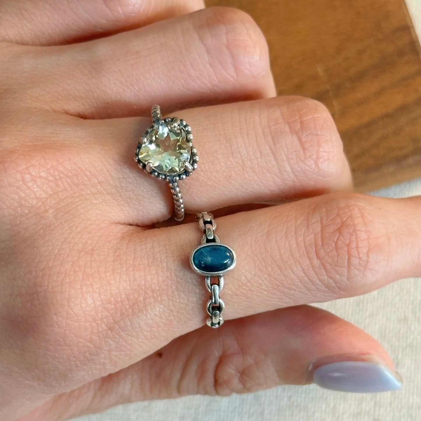 Kyanite Chain Adjustable Sterling Silver Ring