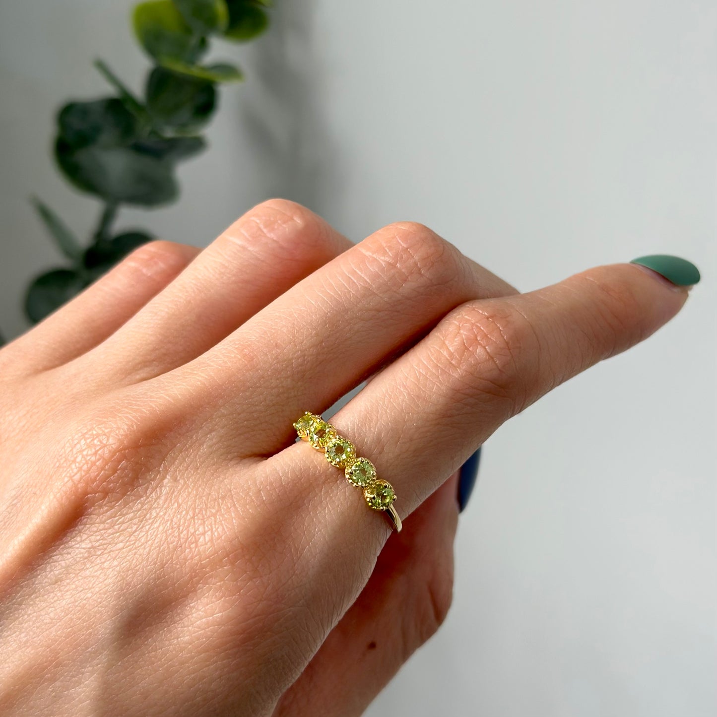 Peridot August Birthstone Eternity Adjustable Gold-plated Sterling Silver Ring