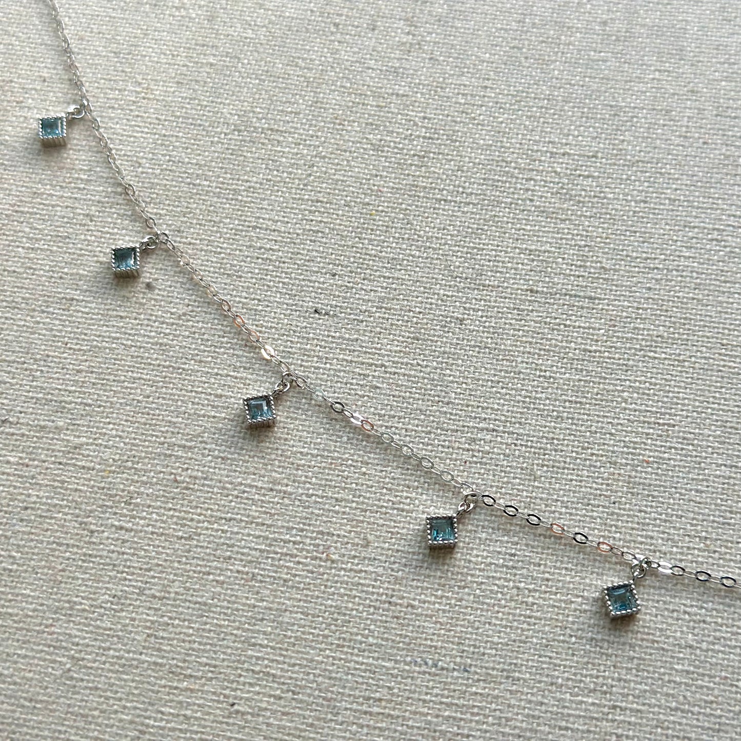 Topaz Square Dangling Sterling Silver Necklace