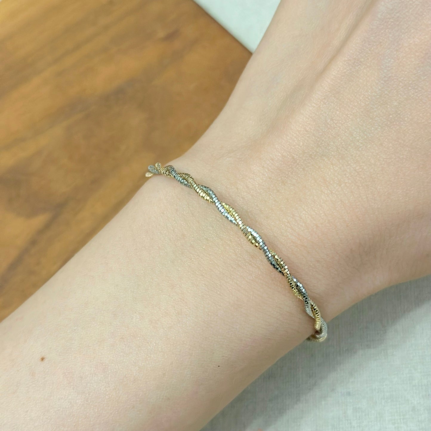 Gold-plated Italian Sterling Silver Braided Two Tone Bracelet