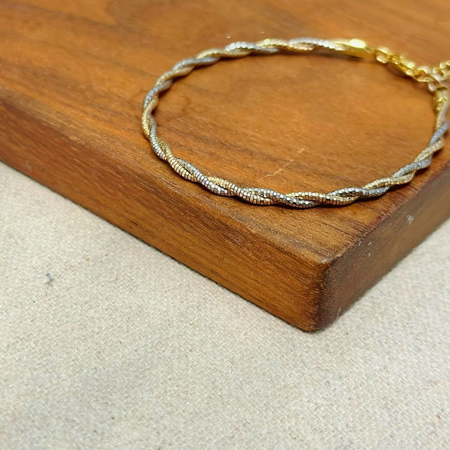 Gold-plated Italian Sterling Silver Braided Two Tone Bracelet