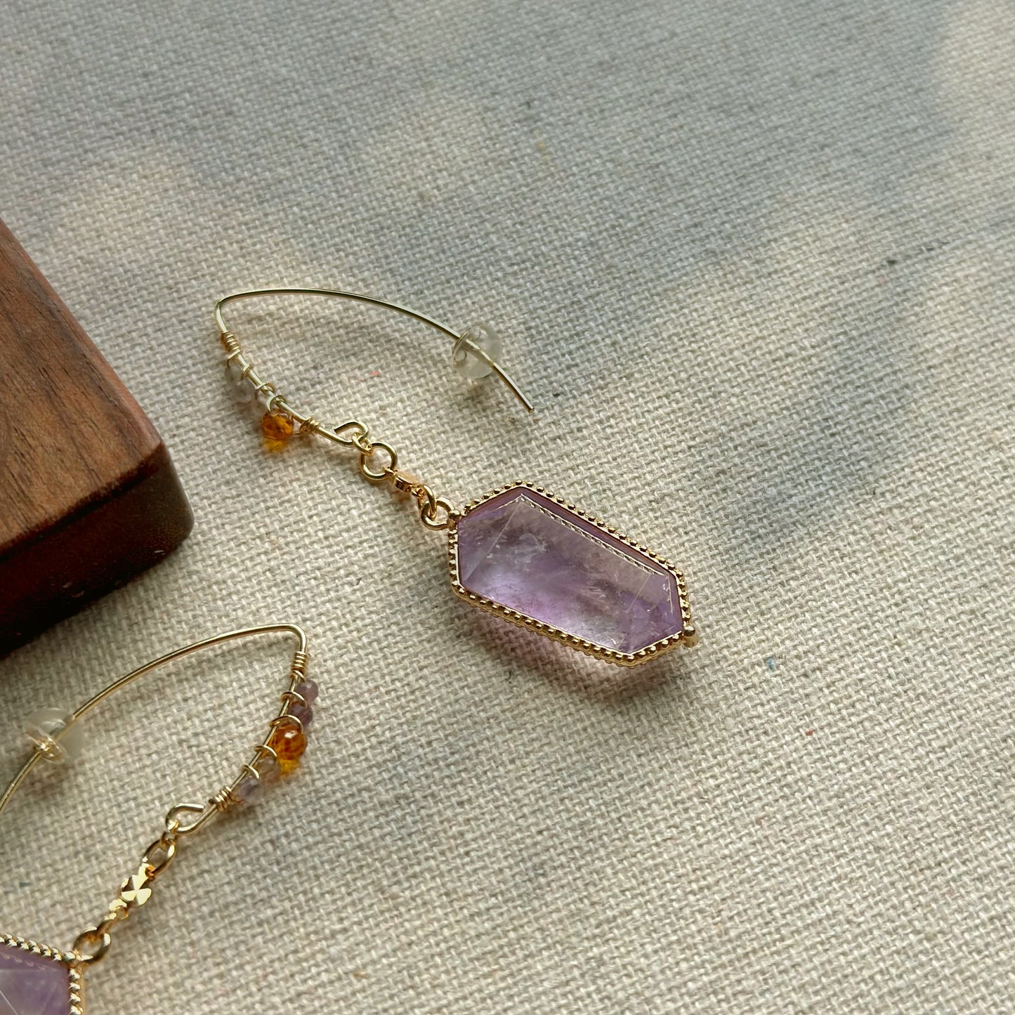 Amethyst And Citrine Wire Wrapping 14k Gold-filled Earring