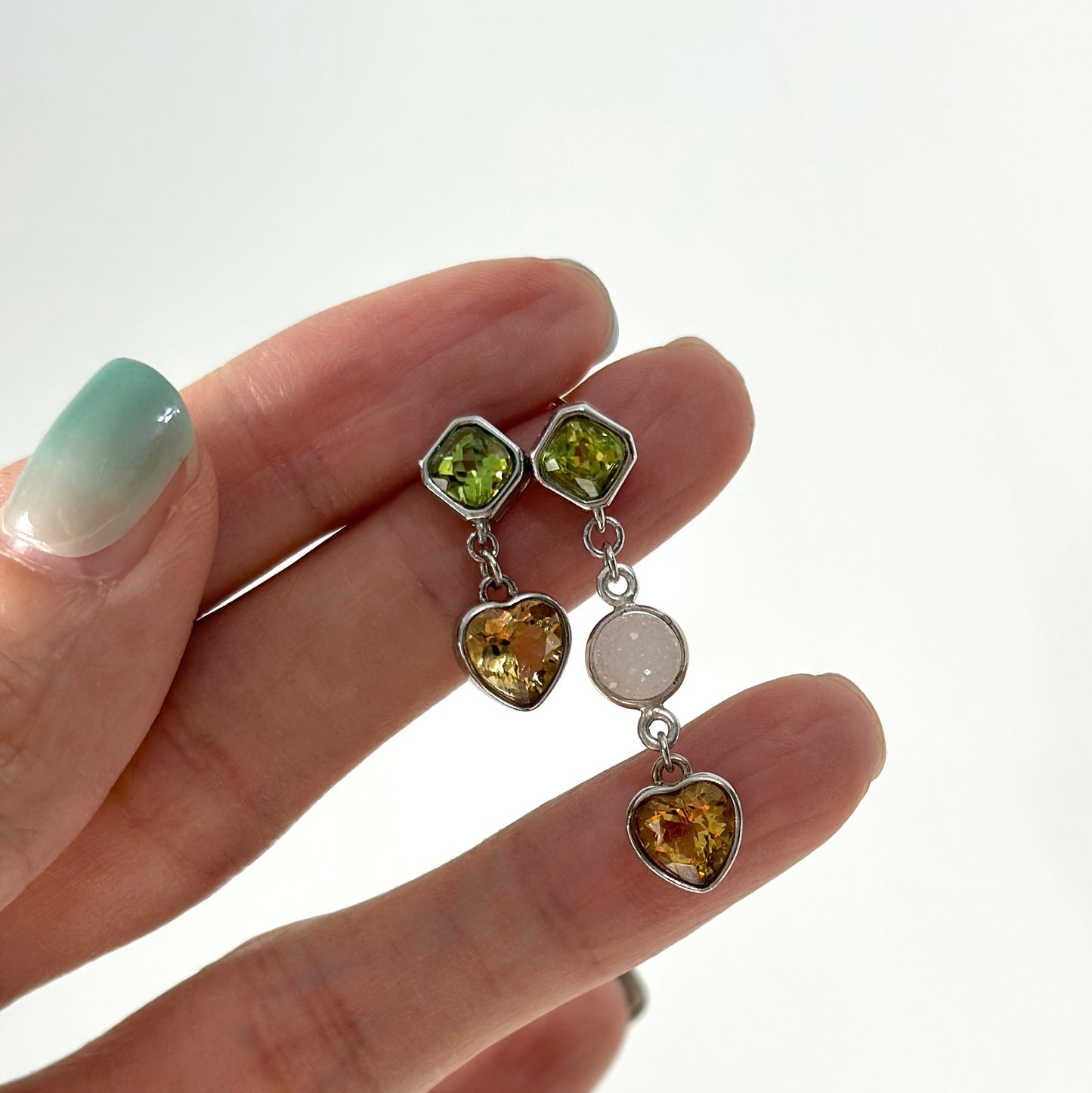 Citrine Heart And Peridot Sterling Silver Earring