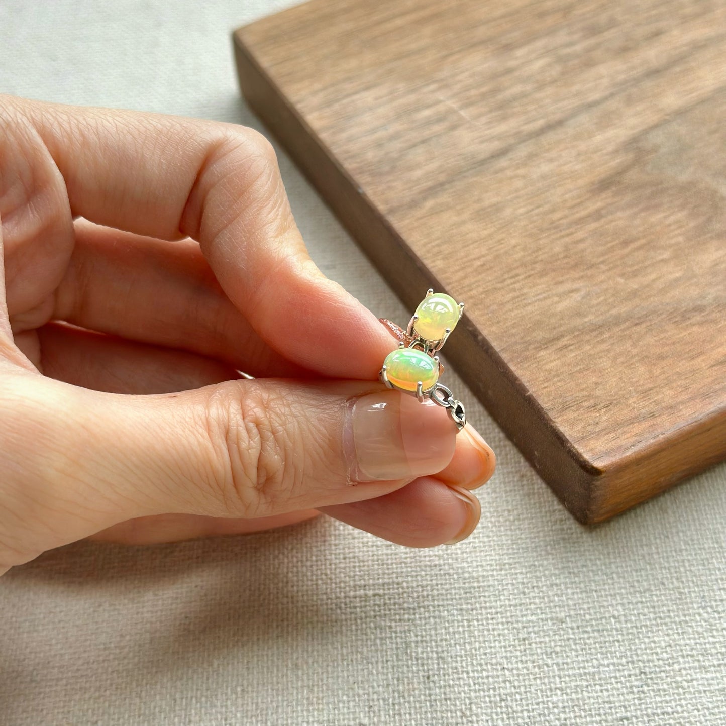 Opal Chain October Birthstone Sterling Silver Ear Hoop