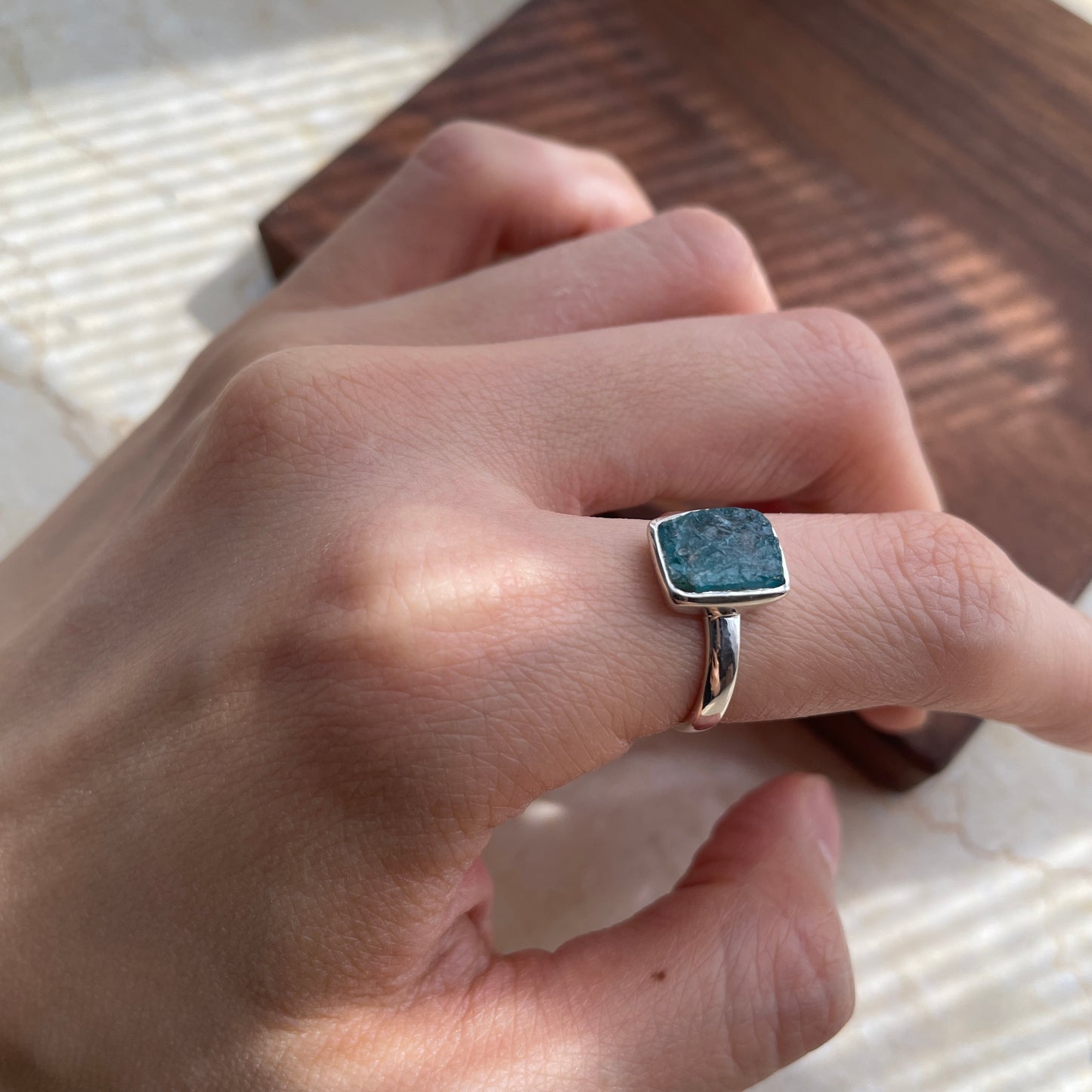 Raw Apatite Sterling Silver Ring