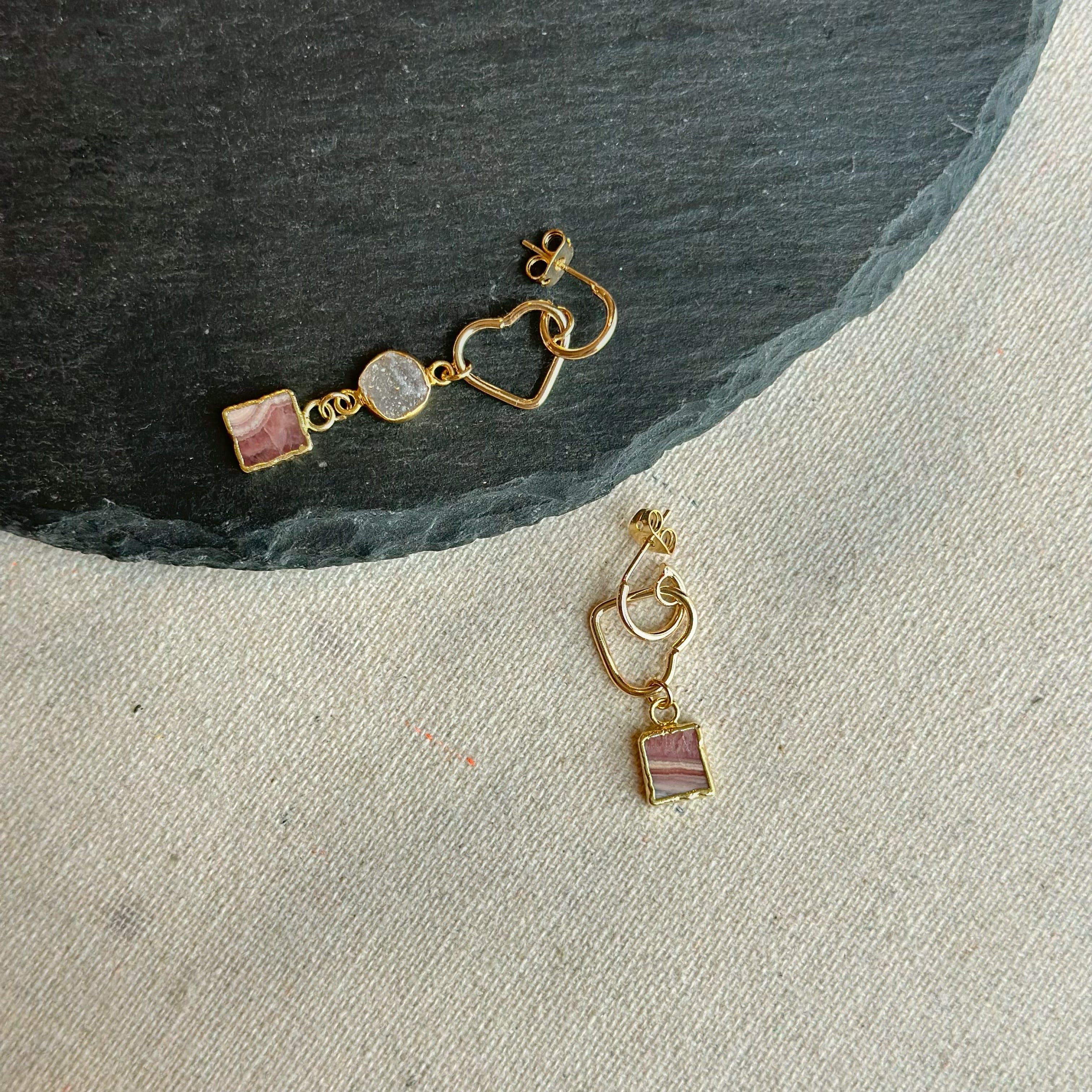 Rhodochrosite Druzy Stud Earrings