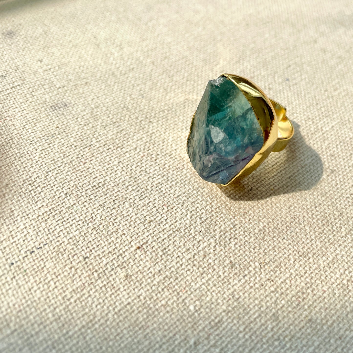 Oversized Raw Fluorite Adjustable Gold-plated Ring