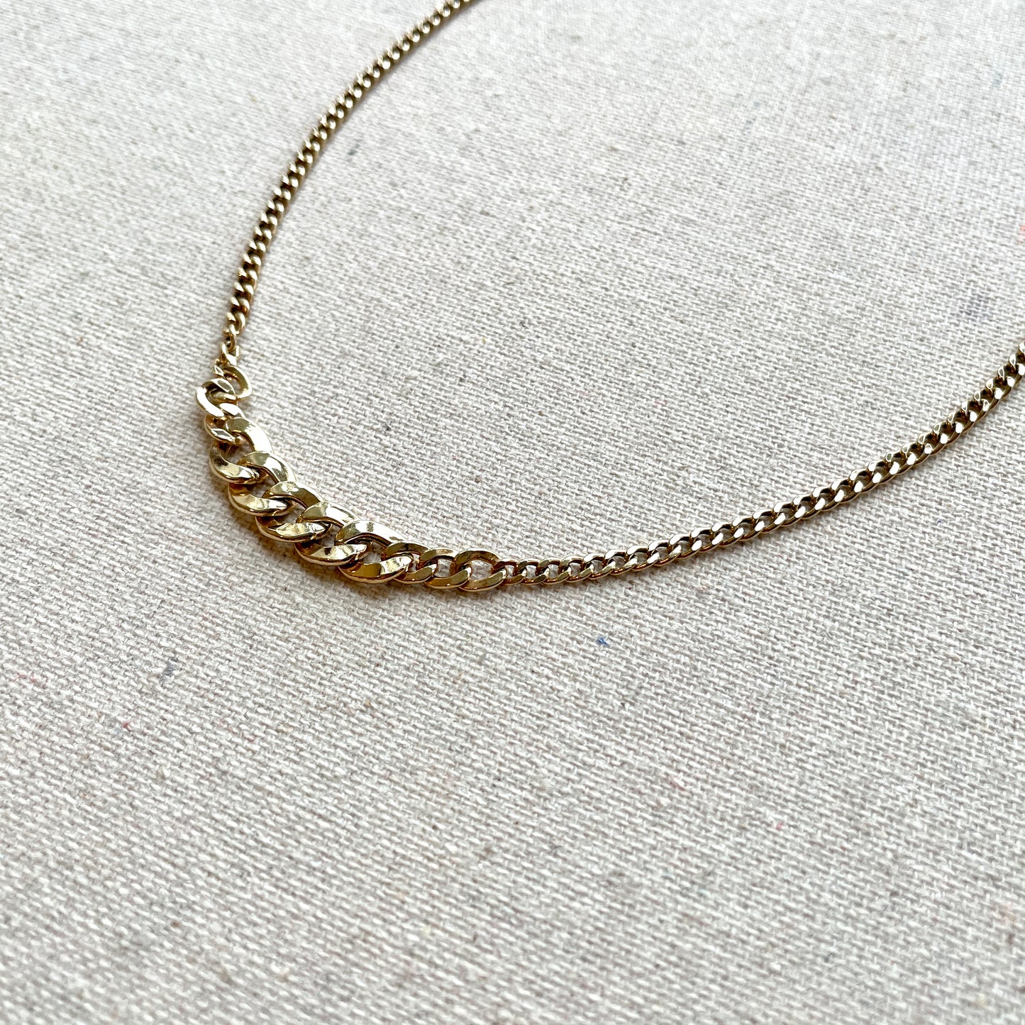 Gold-plated Italian Sterling Silver Mixed Cuban Chain Choker Necklace