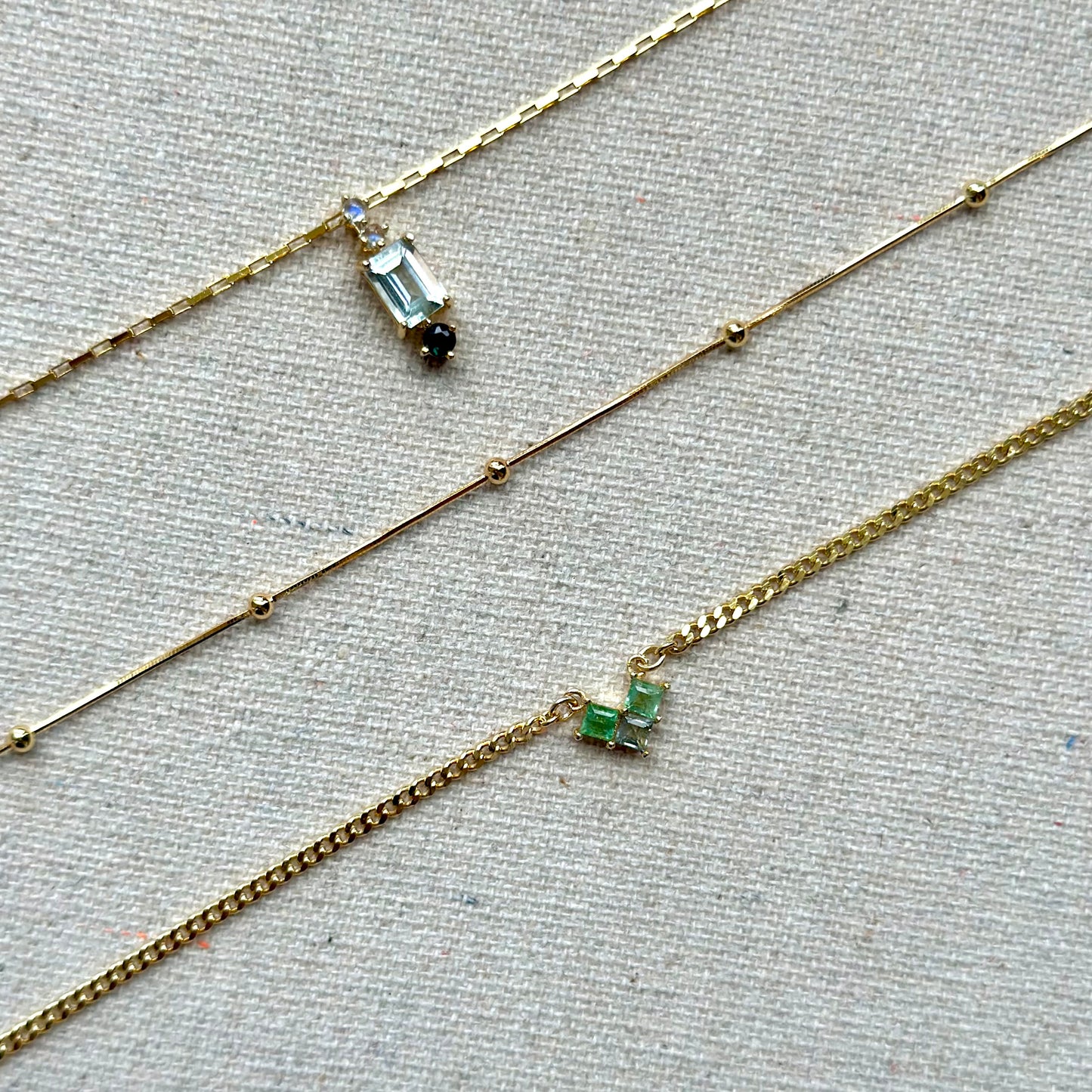 Green Tourmaline Double Layer Mixed Chain Gold-plated Sterling Silver Necklace
