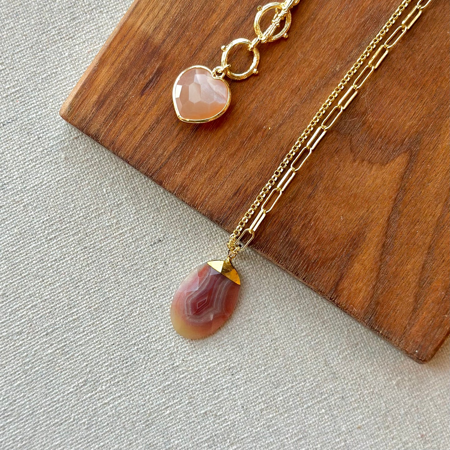 Jasper Asymmetric Mixed Chain Gold-plated Sterling Silver Necklace