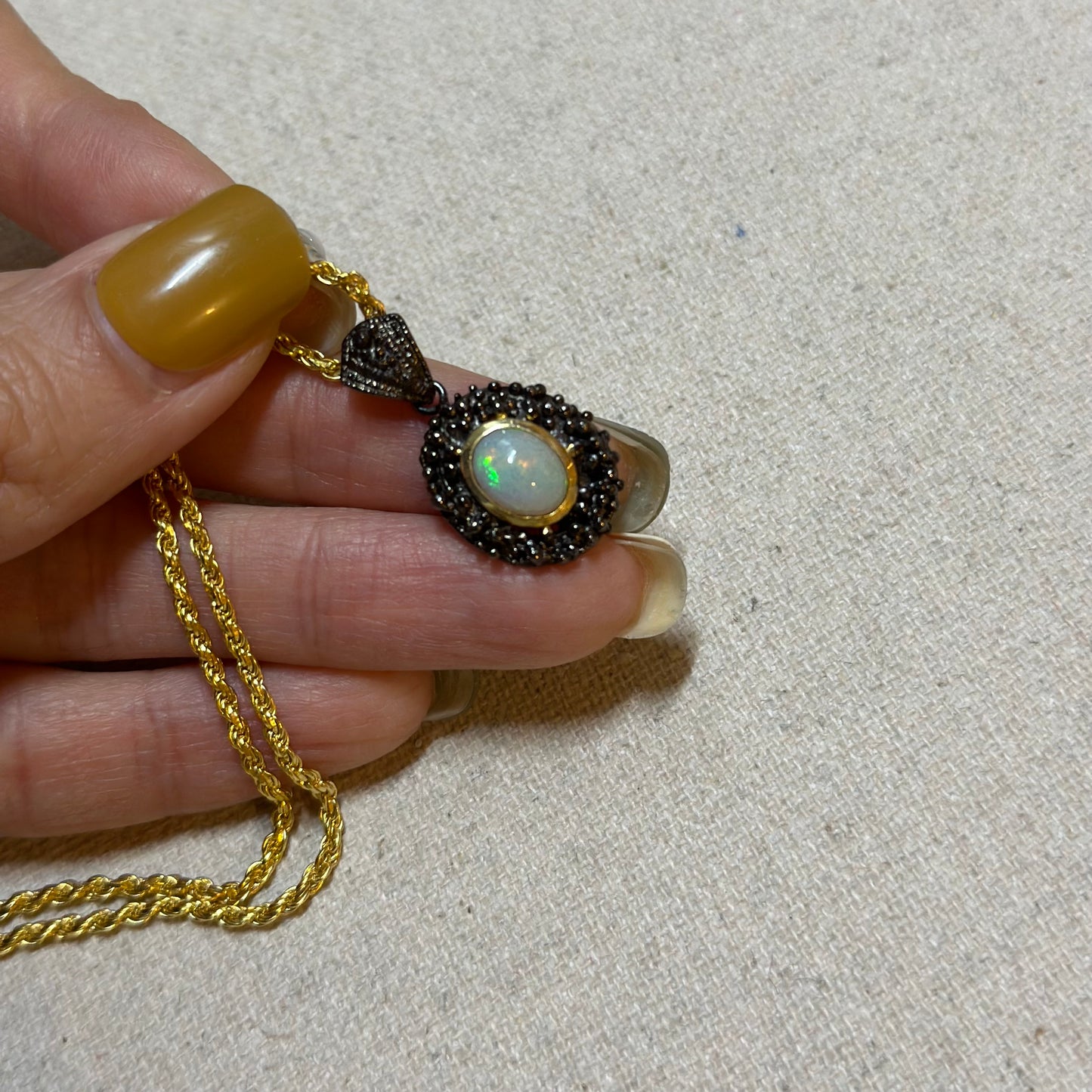 Opal Rope Chain Gold-plated Italian Sterling Silver Necklace